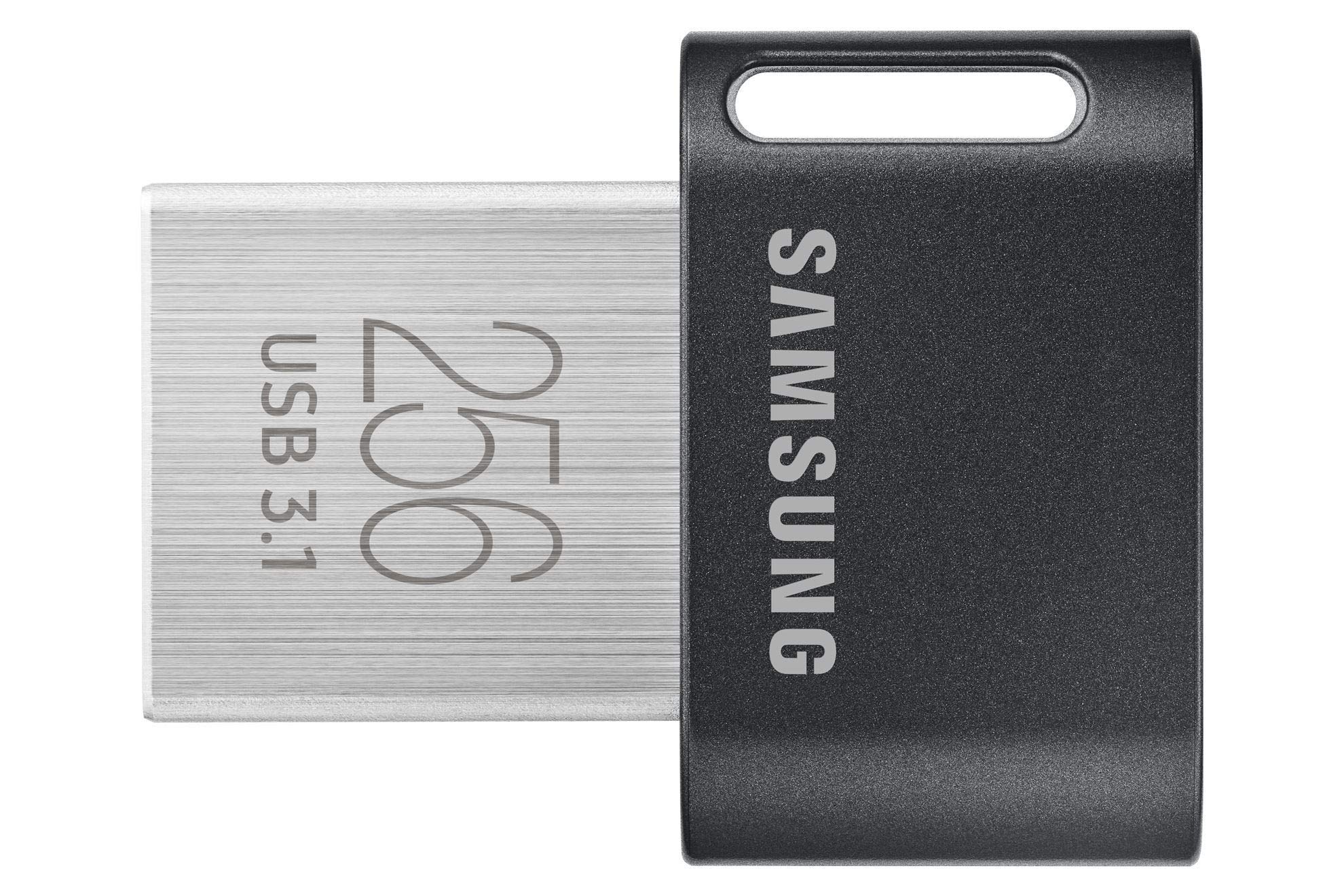 Samsung Fit Plus Usb Flash Drive Type A, 256Gb, 400Mb/S Read, 110Mb/S Write, Compact Usb 3.1 Flash Drive With Key Ring, Gray, Mu
