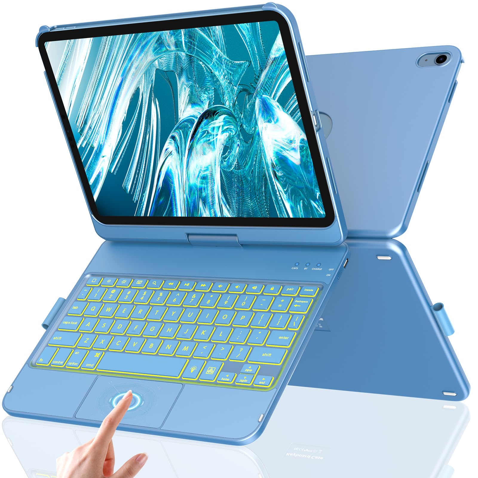 aMZCaSE Touch Keyboard Case for iPad A16 11th/10th Gen, 360 Rotating