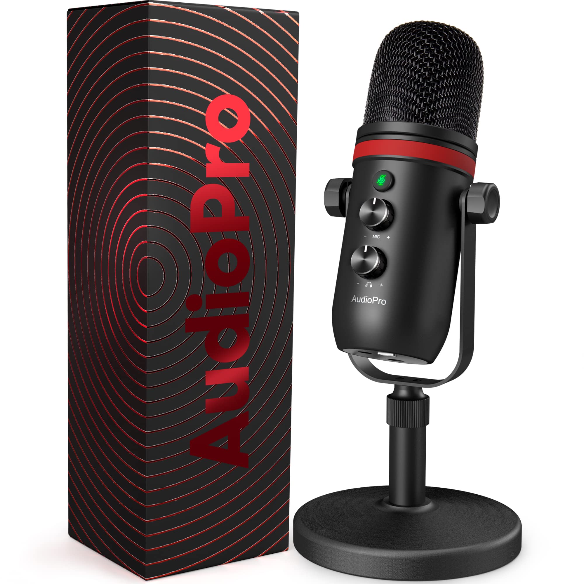 Audiopro Usb Microphone, Computer Condenser Gaming Mic For Pc/Laptop/Phone/Ps4/5, Headphone Output, Volume Control, Usb Type C P