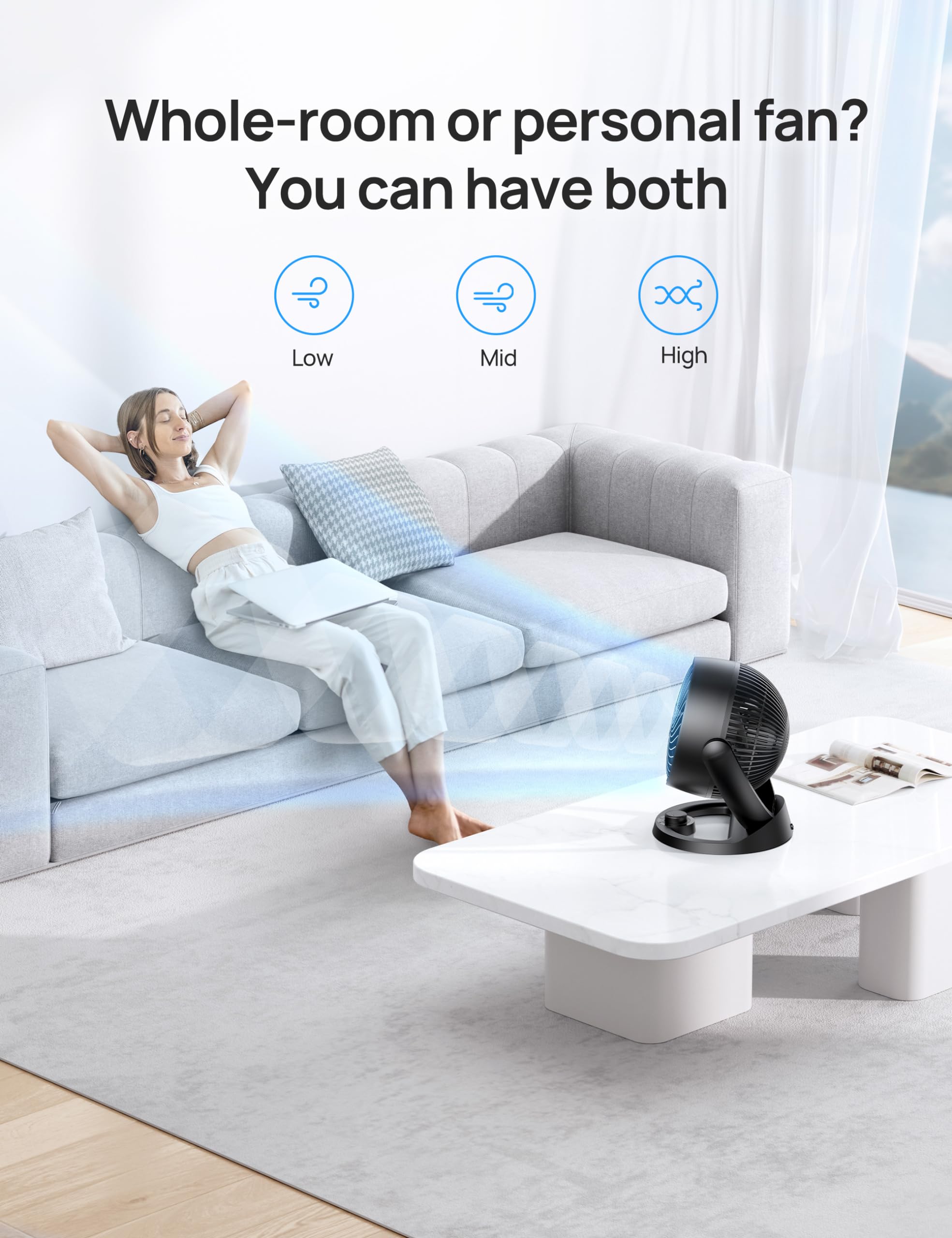 Dreo Fan For Bedroom, 12 Inches, 70Ft Powerful Airflow, 28Db Quiet Table Air Circulator Fans For Whole Room, 120 Adjustable Tilt