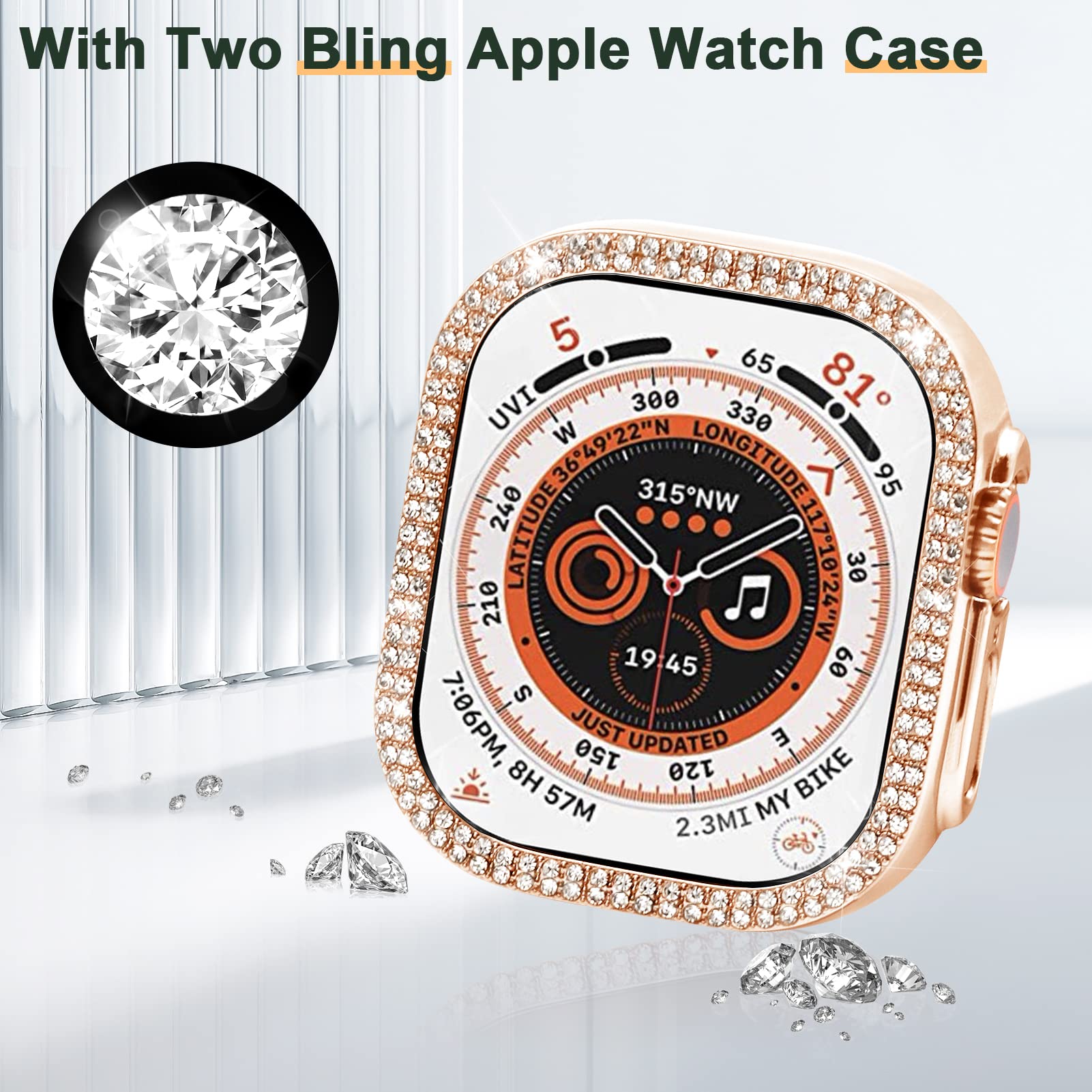 Mosonio Compatible With Apple Watch Band Ultra 2 Ultra 49Mm With Case Women, Jewelry Replacement Metal Wristband Strap With 2 Pa