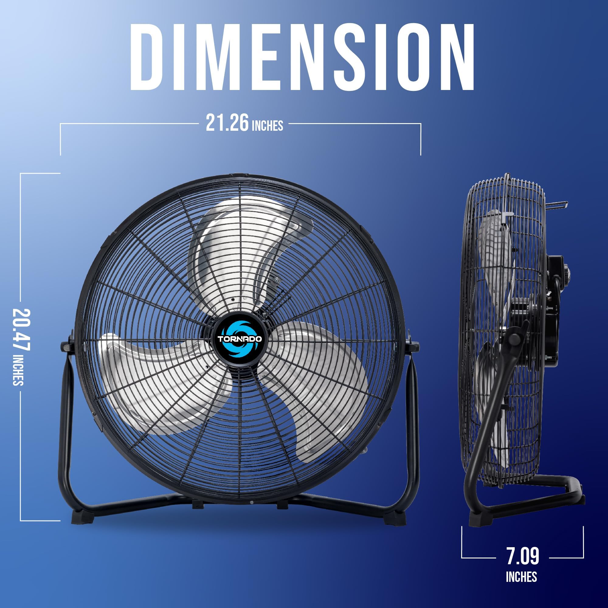 Tornado 18 Inch High Velocity Metal Floor Fan, 3 Speed Powerful Cooling For Industrial, Commercial, And Home Spaces, 120Tilt, 6.