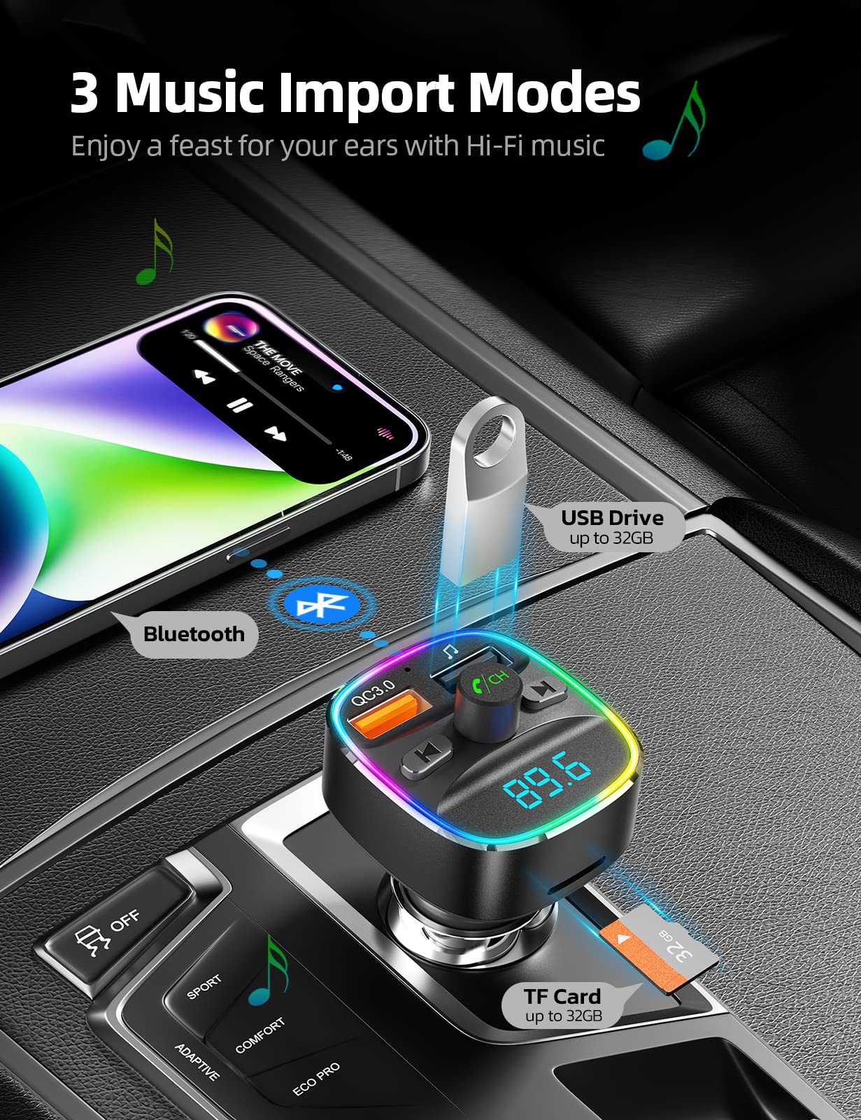 Nulaxy Bluetooth Fm Transmitter For Car,Bluetooth Car Adapter With Dual Usb Charging Car Charger Mp3 Player Support Tf Card & Us
