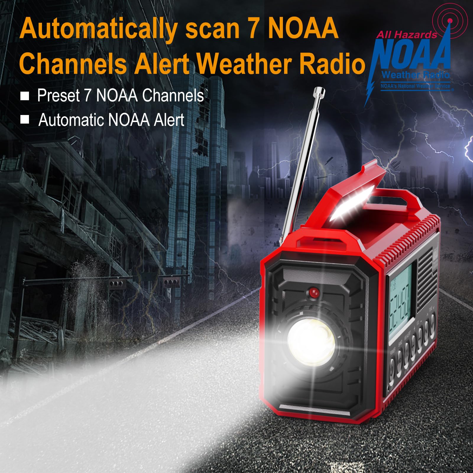 Raynic Emergency Radio, 5000Mah/18500Mwh Weather Radio, Solar Hand Crank Emergency Radio With Am/Fm/Sw/Noaa, Cell Phone Charger,