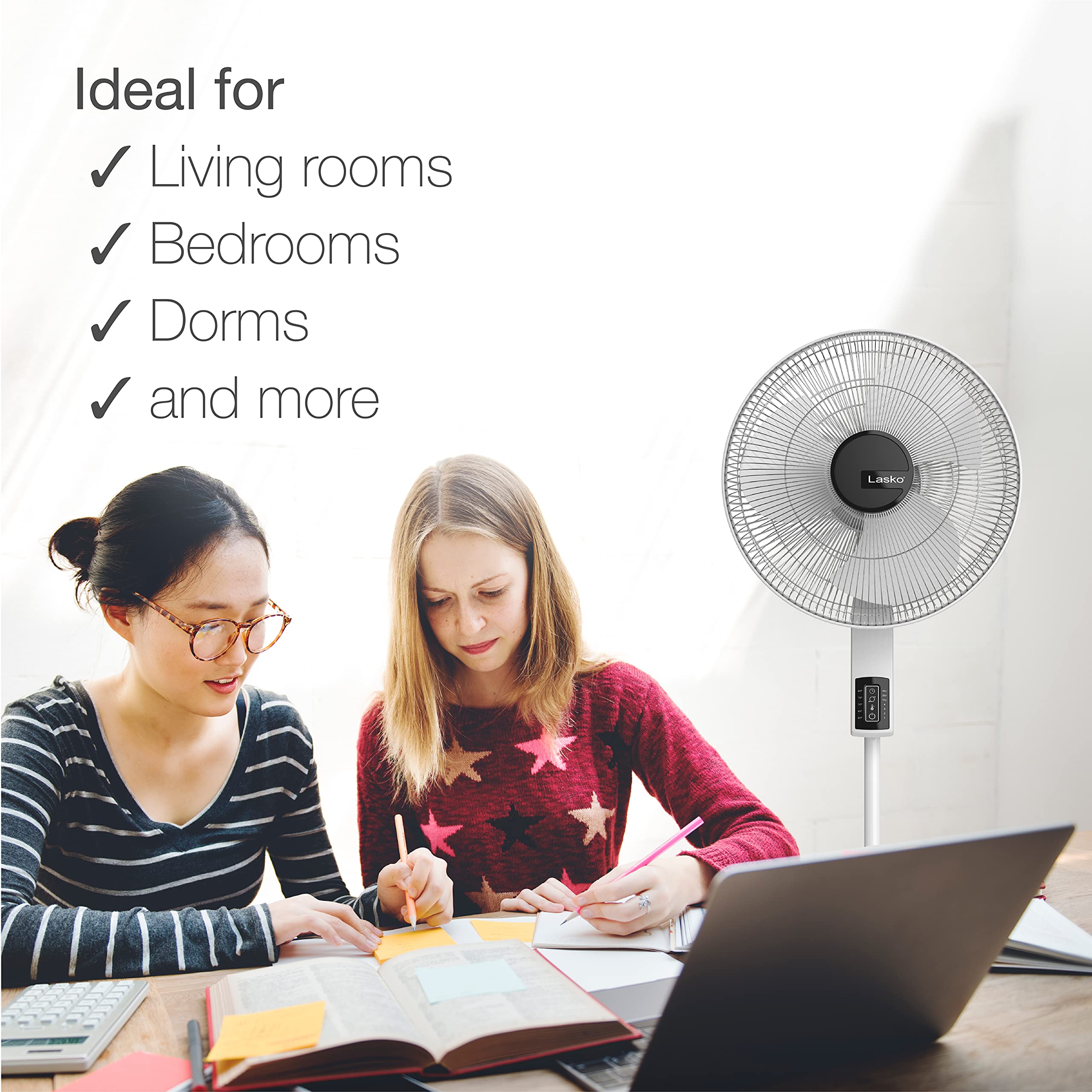 Lasko Oscillating Pedestal Fan, Thermostat, Adjustable Height, Remote Control, Timer, 4 Speeds, For Bedroom, Living Room, Office