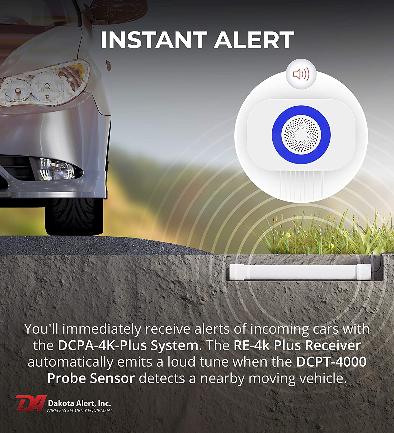 Dakota Alert Driveway Alarm Sensor   Dcpa 4K Plus Driveway Alarms Wireless Outside Weatherproof Alert System, 1 Mile Long Range Sensors, Receiver & Vehicle Detecting Probe Transmitter & 50' Wire