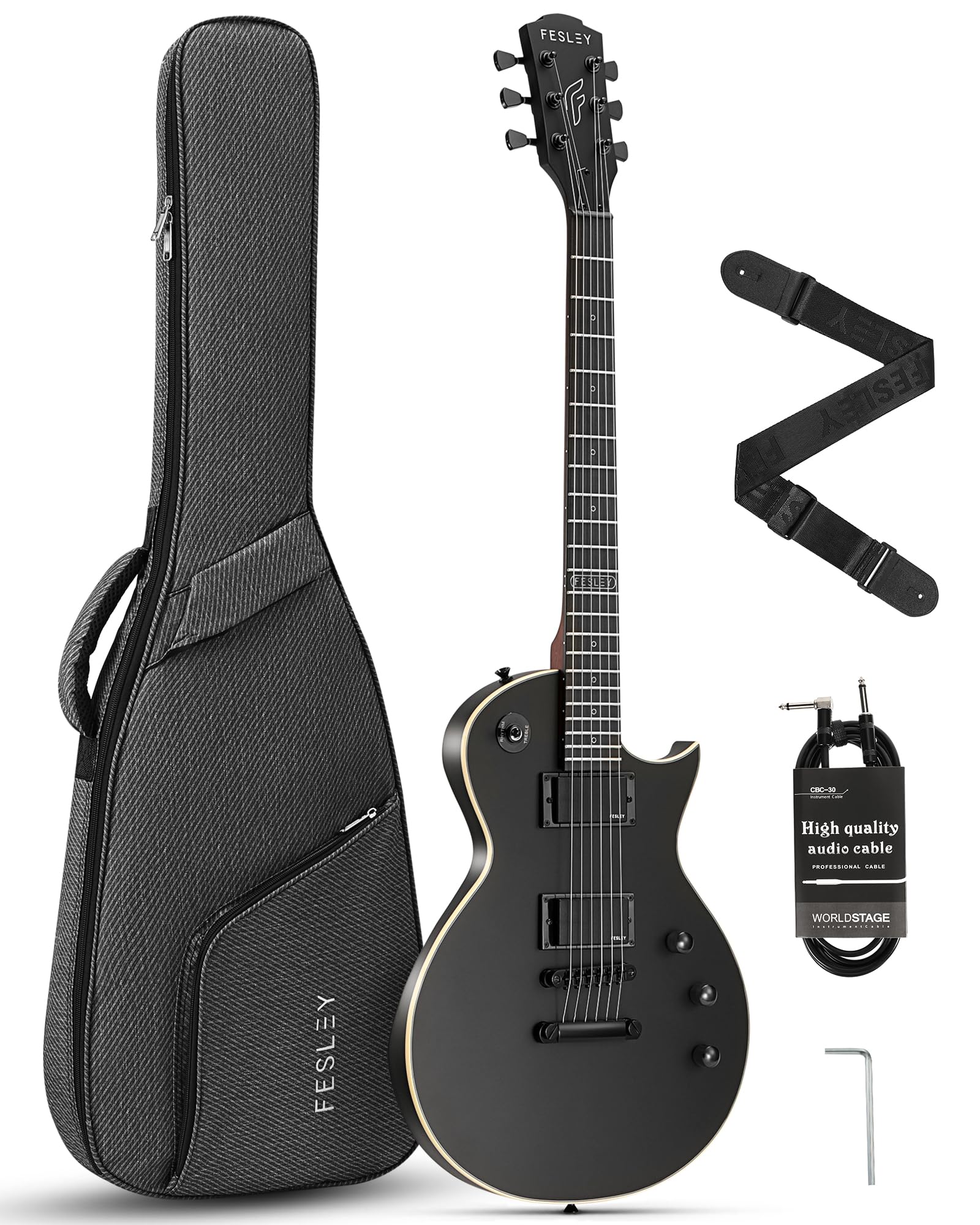 Fesley 39'' Lp Electric Guitar Kit, Full Size Solid Body Electric Guitars For Beginners With Humbucker Pickups, Poplar Body, Mah