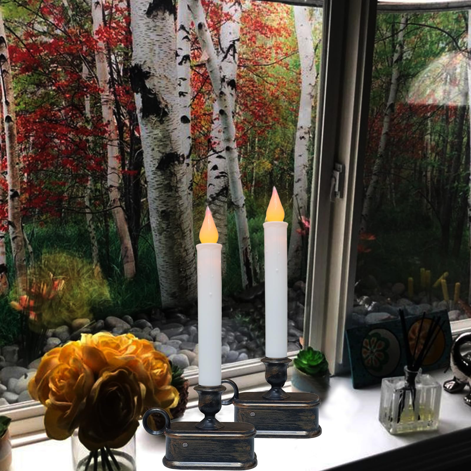 Sunsgne Pack Of 4 Battery Operated Window Candles, 9'' Cordless Window Candles With Sensor Dusk To Dawn, Christmas Window Candle