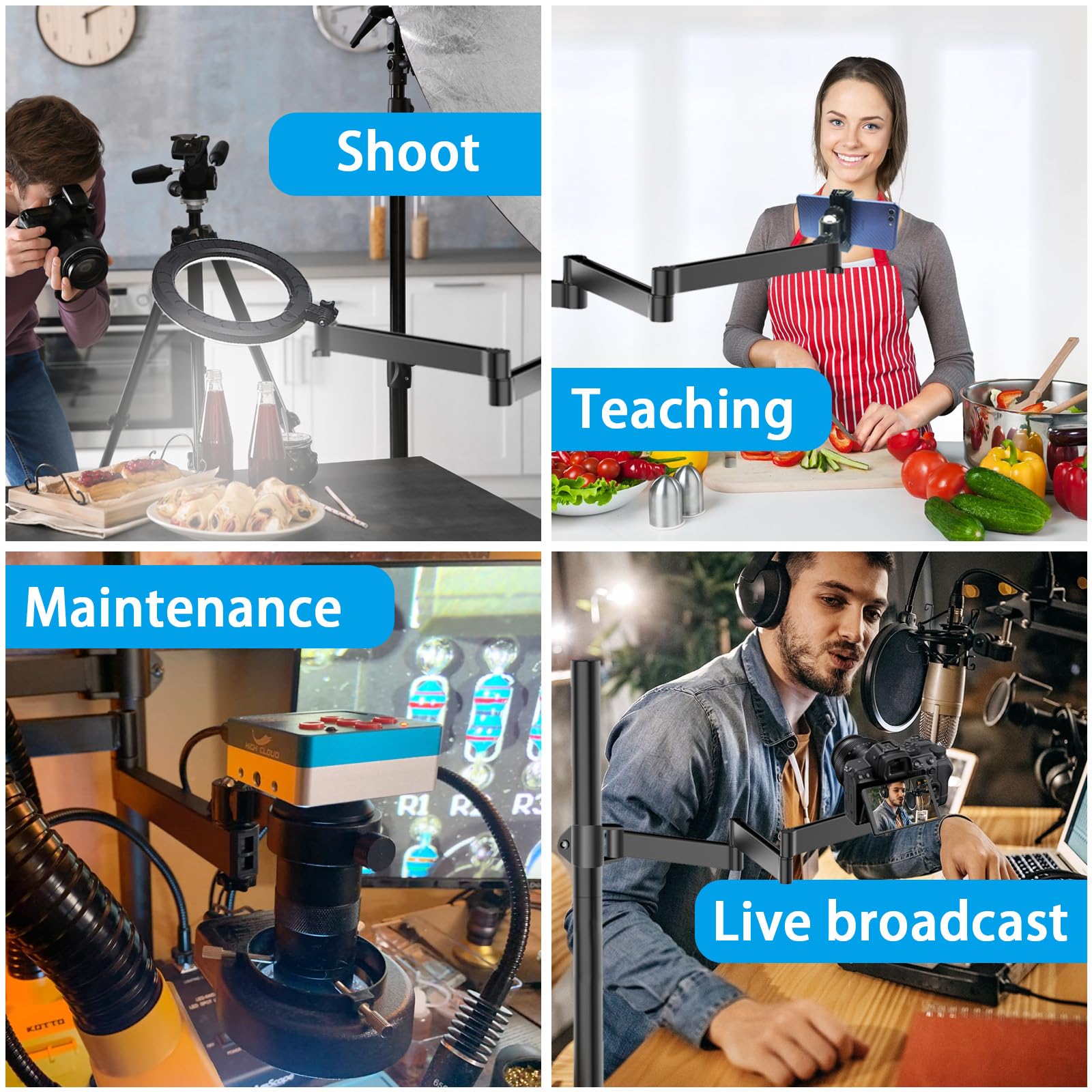 Heavy Desktop Overhead Camera Mount Rig Stand, Top Down Dslr Photography Holder With Flexible Arm And 360 Ball Head, Adjustable