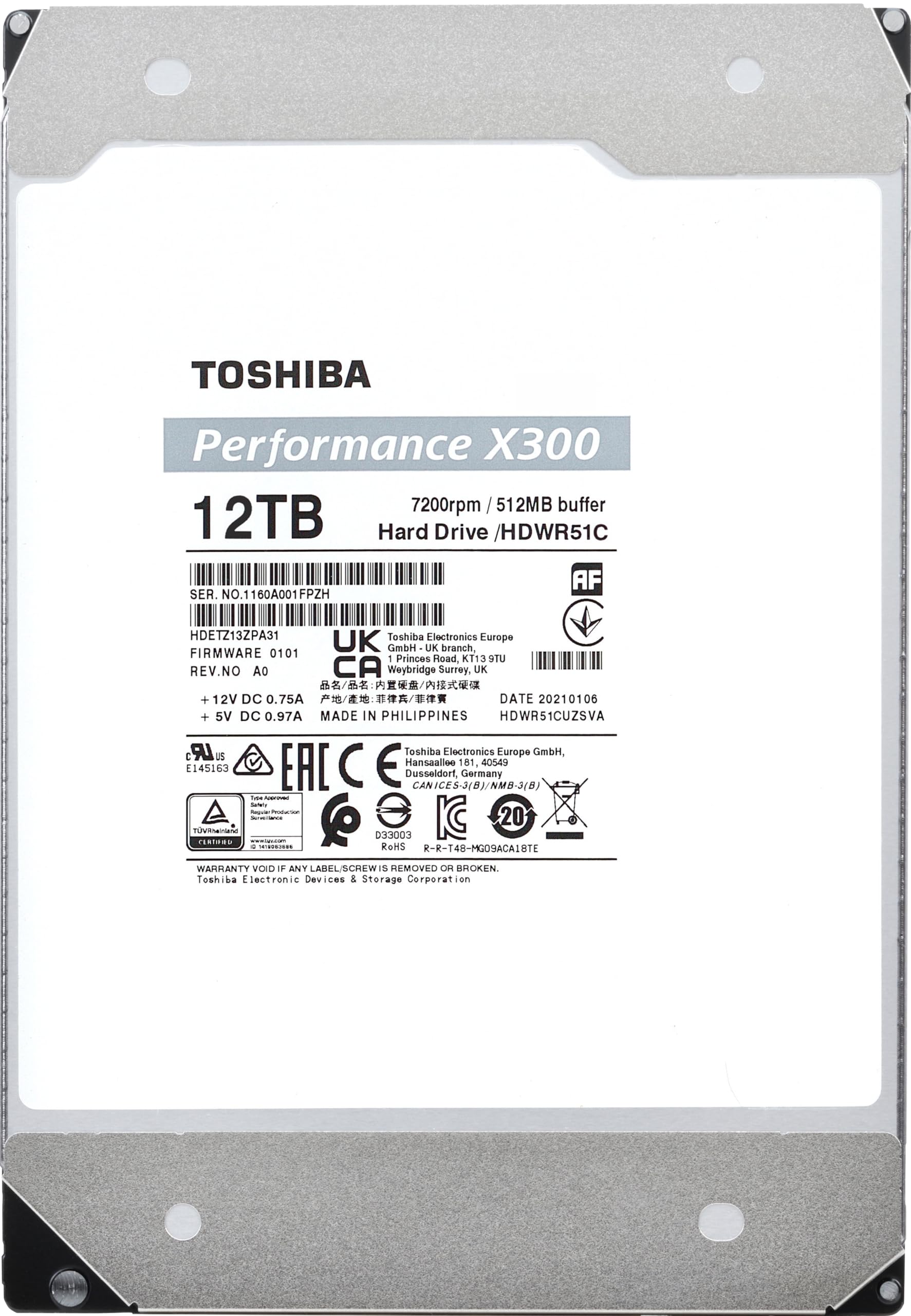 Toshiba X300 12Tb Performance & Gaming 3.5 Inch Internal Hard Drive   Cmr Sata 6 Gb/S 7200 Rpm 512 Mb Cache   Hdwr51Cxzsta