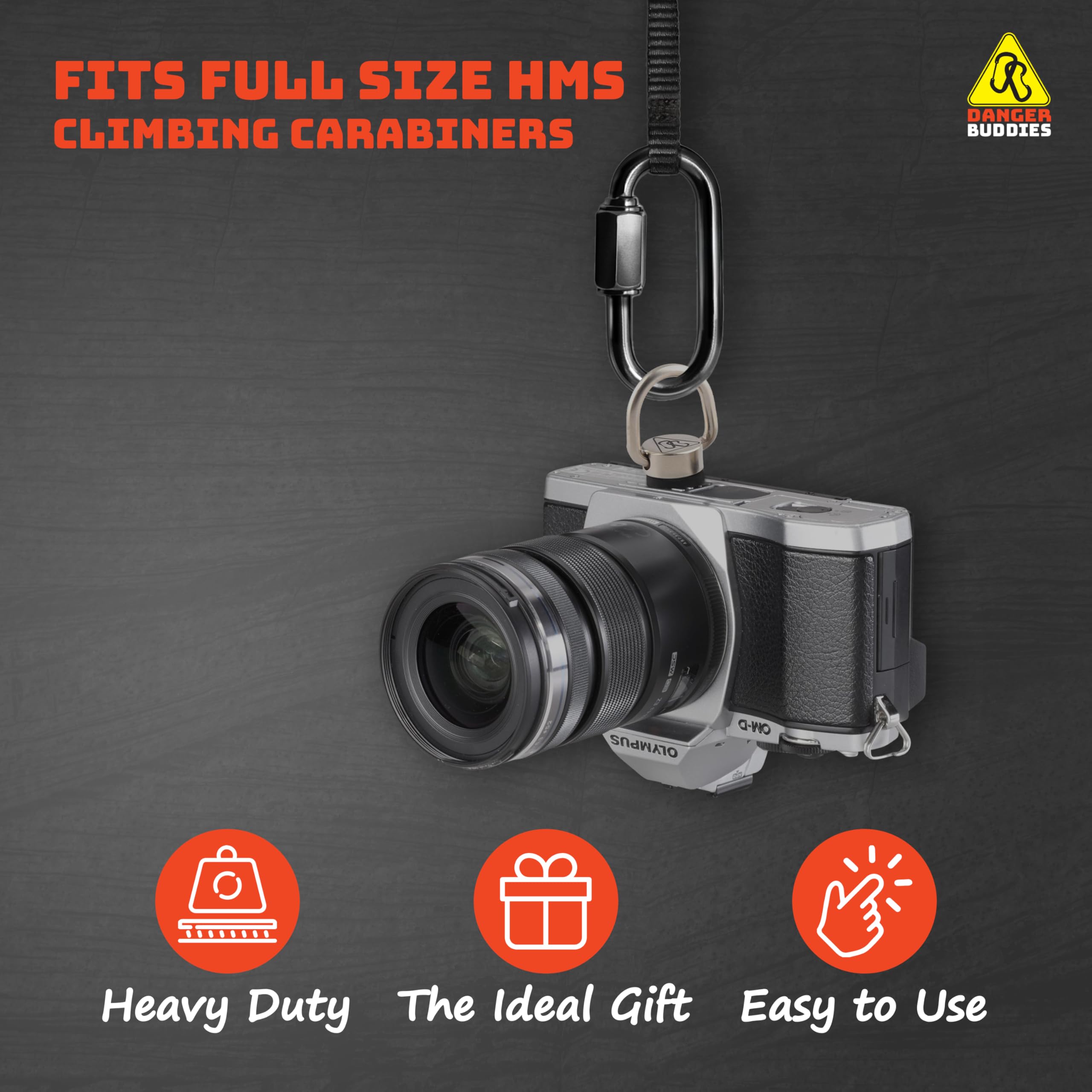 Danger Buddies Camera Carabiner Clip D-Ring - Easily Attach A Carabiner To Your Camera With This 1/4-20 Tripod Mount D-Ring (3-P