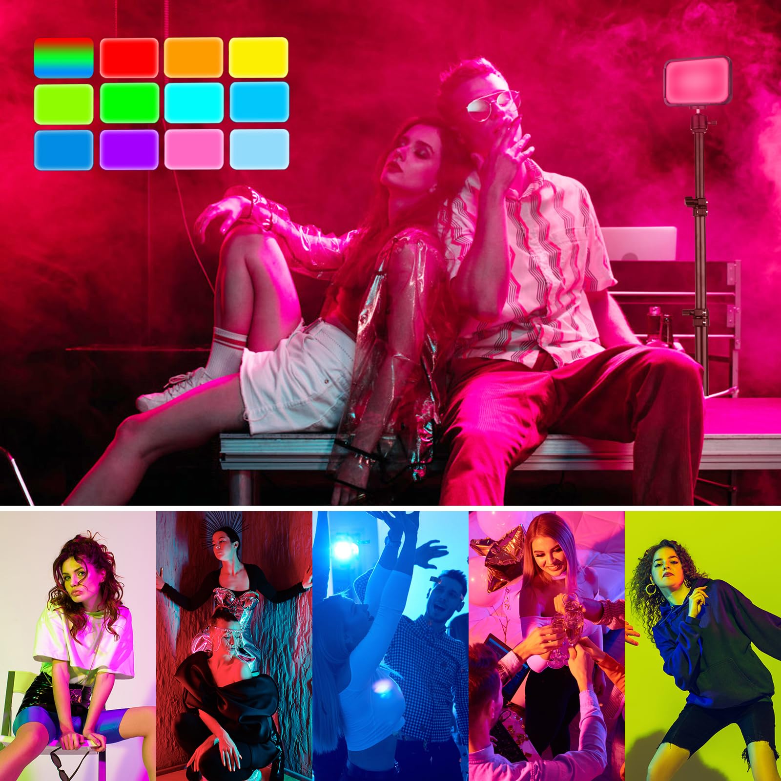 Torjim Rgb Photography Video Lighting,Studio Lights With Adjustable Tripod Stand   16 Color Lighting For Video Recording/Youtube