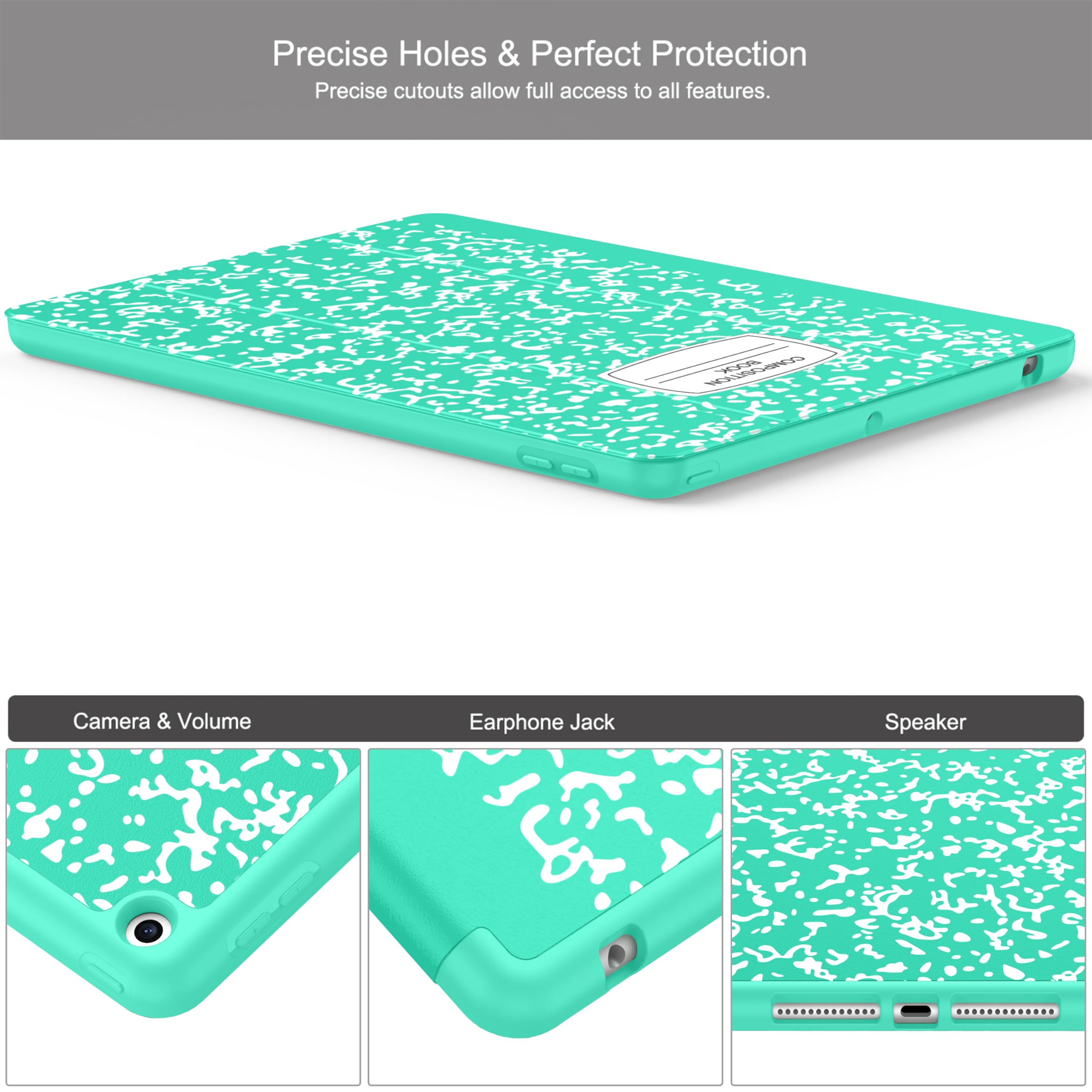 Soke Case For Ipad 9Th Generation 2021/8Th Gen 2020/7Th Gen 2019 With Pencil Holder   Premium Shockproof Case With Soft Tpu Back Cover & Auto Sleep/Wake For Ipad 10.2 Inch, Book Mint Green