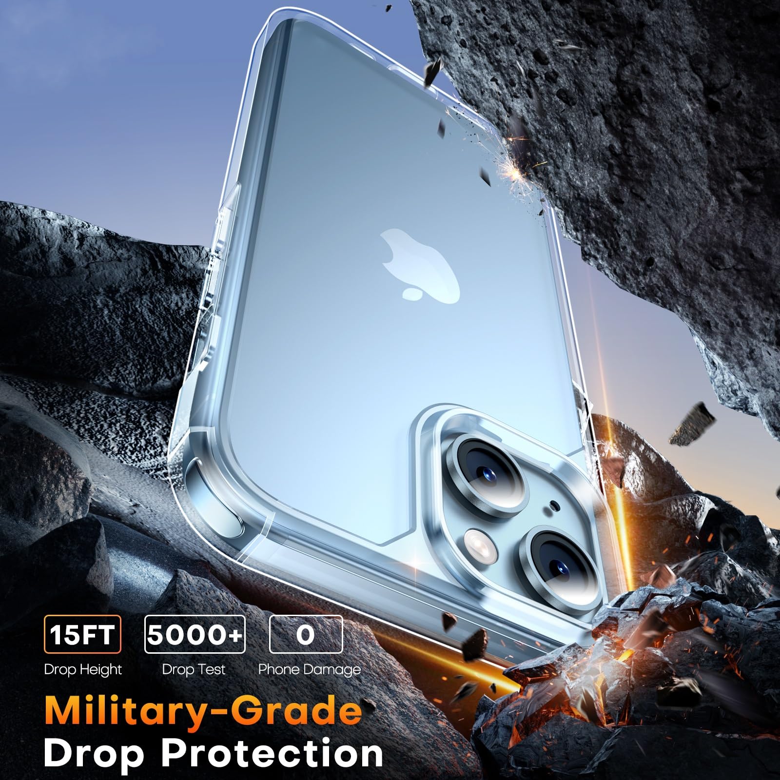 Tauri For Iphone 15 Case, [3 In 1] 1X Clear Case [Not Yellowing] With 2X Screen Protector, [15 Ft Military Grade Drop Protection