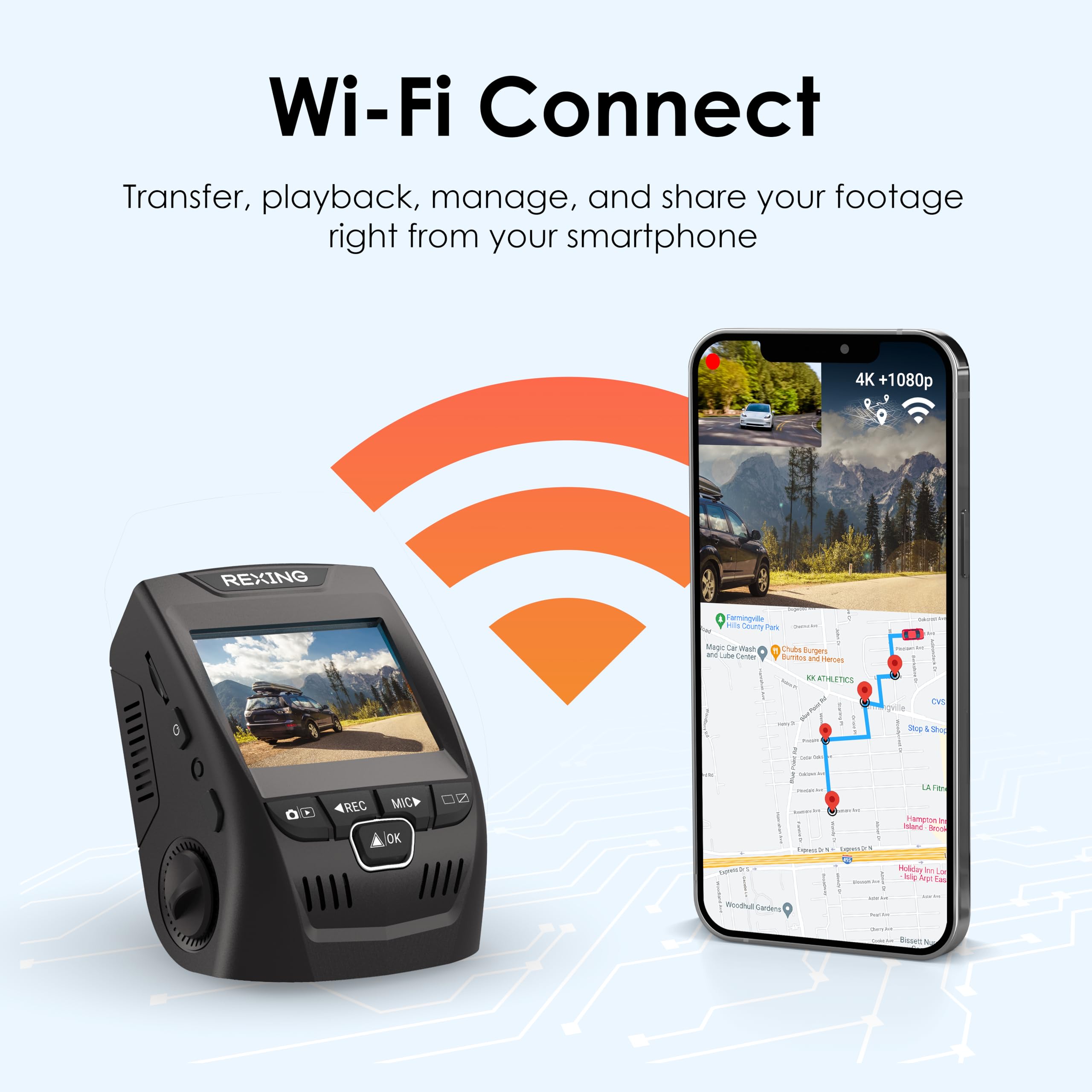 Rexingusa V1P Se 4K Dual Dash Cam W/Gps, Wi Fi & 2Pcs Cpl Filter | 512Gb Support | Front 2160P, Rear 1080P | 170 Angle | G Senso