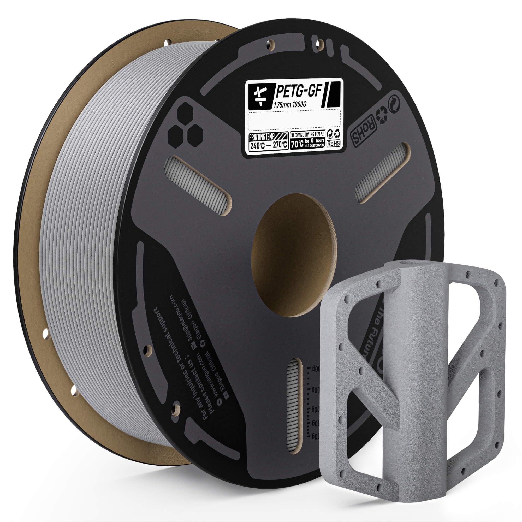 ELEGOO Glass Fiber PETG Filament 1.75mm Gray 1KG, PETG-GF 3D Printing Filament High Stiffness, Electrical Insulation and Weather