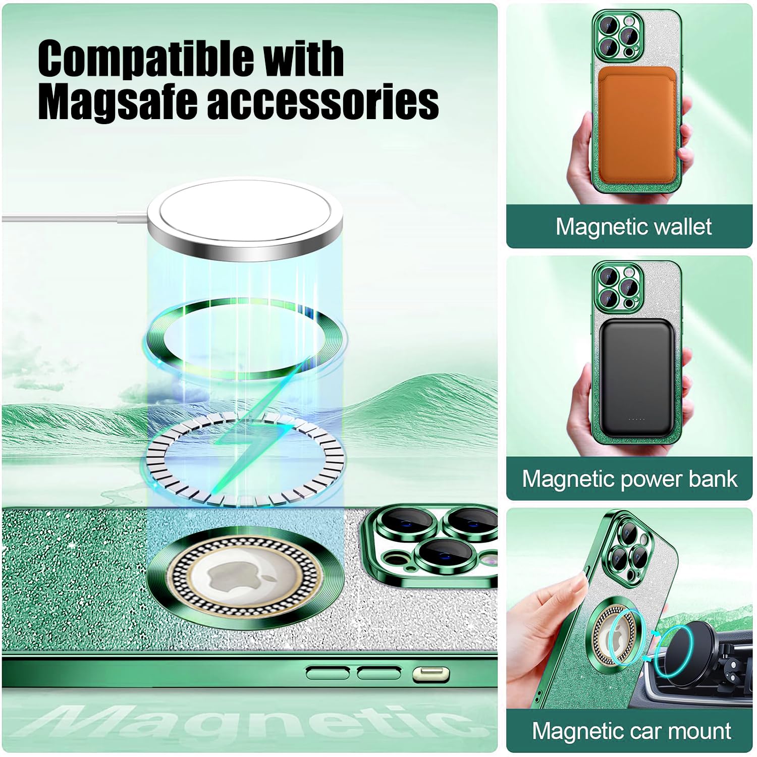 Misscase Case For Iphone 15 Pro Compatible With Magsafe,Full Protection Slim Shockproof Anti Scratch Magnetic Glitter Case With