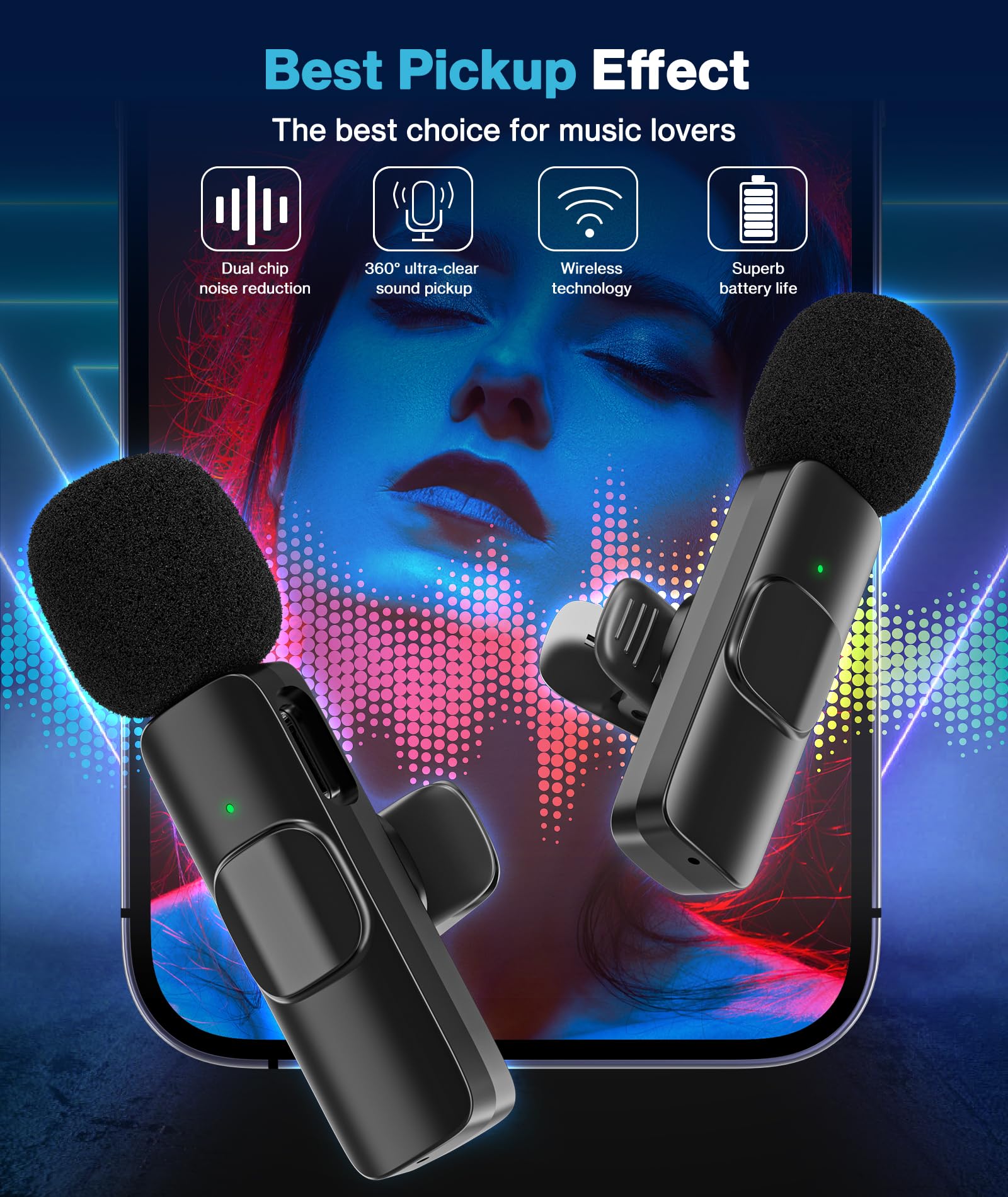 Gicorino Wireless Lavalier Microphone For Iphone, Wireless Mic For Iphone15 With Noise Reduction Chip, Mini Microphone For Recor