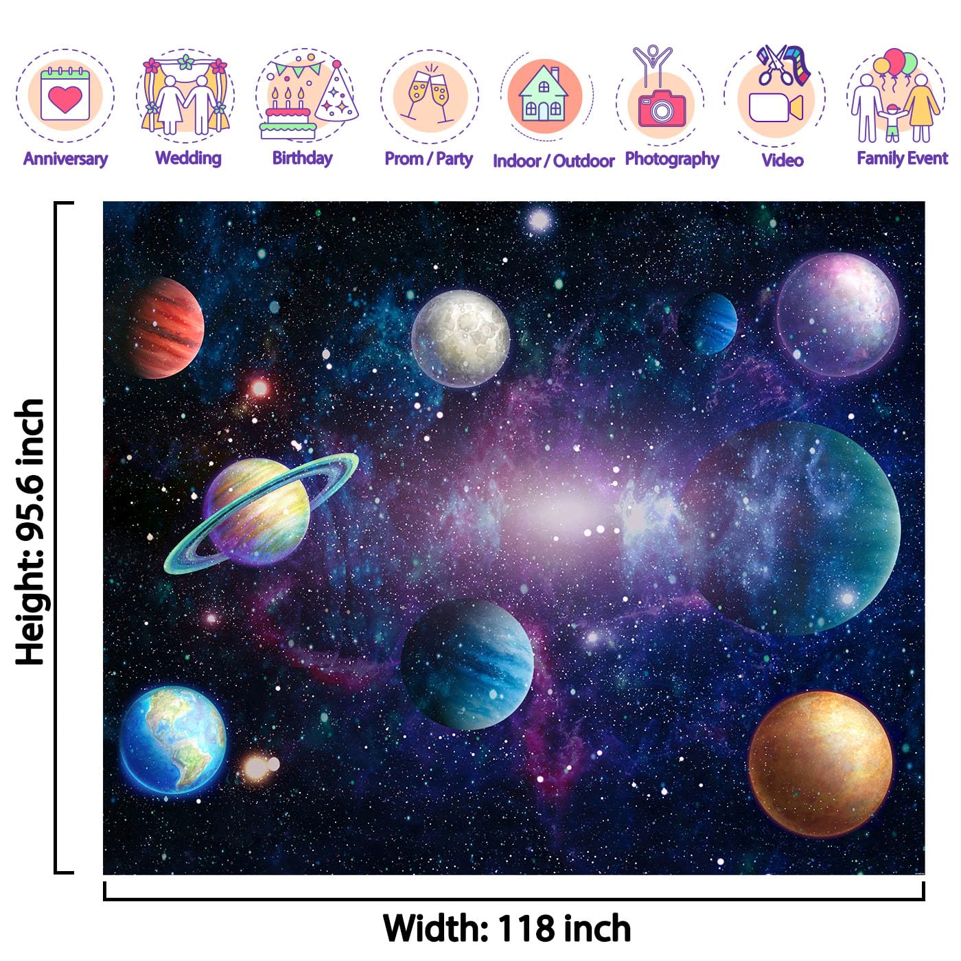 Ladvis Outer Space Backdrop Starry Galaxy Banner For Baby Boys Girls Planet Theme Birthday Party, 118''X95.6'' Nebula Photograph