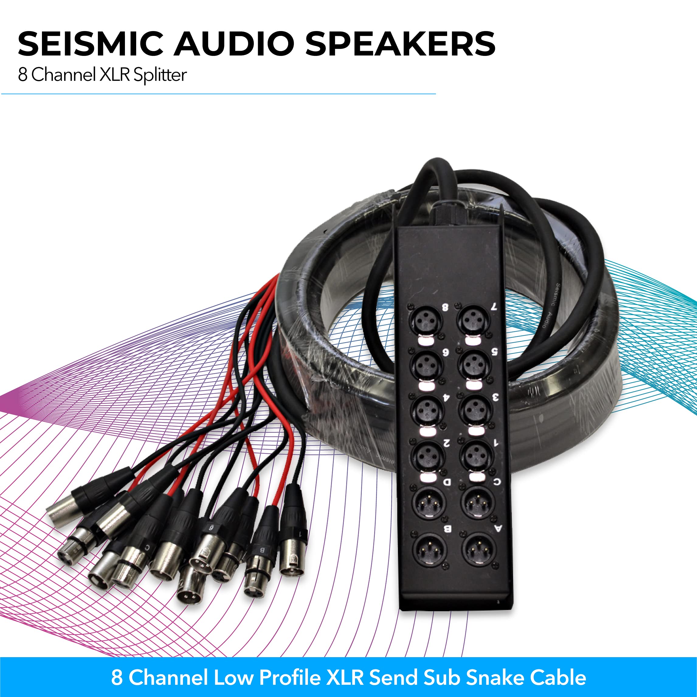 Seismic Audio Speakers 8 Channel Low Profile Xlr Send Sub Snake Cable, Xlr Splitter Cable, 50 Feet