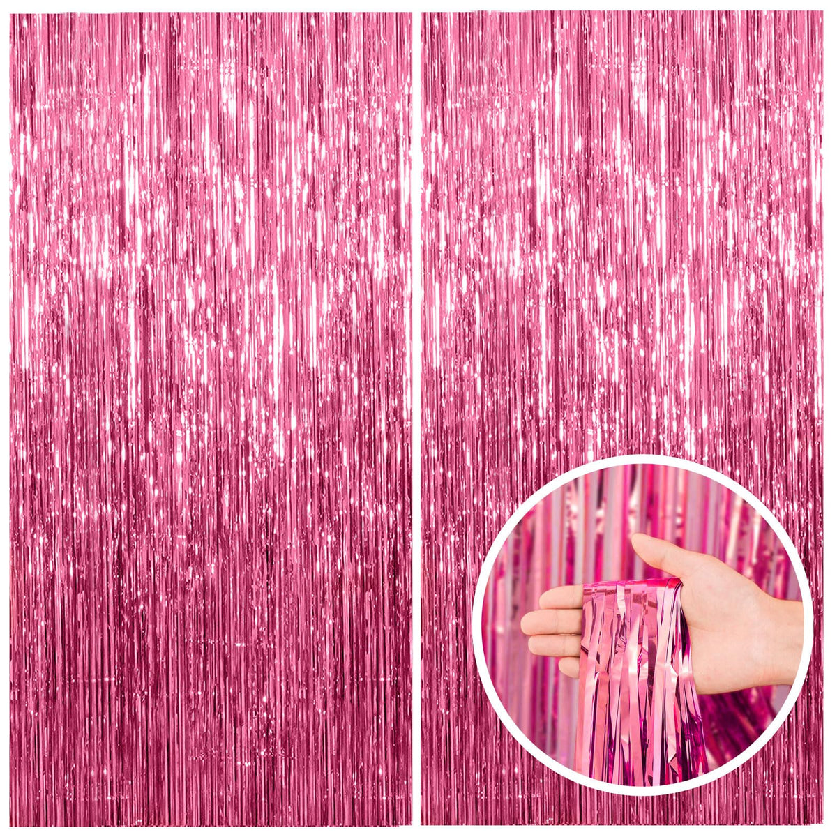 2 Pack Pink Backdrop Party Decorations Tinsel Curtain Party Backdrop Foil Fringe Birthday Decorations Photo Booth Streamer Backd