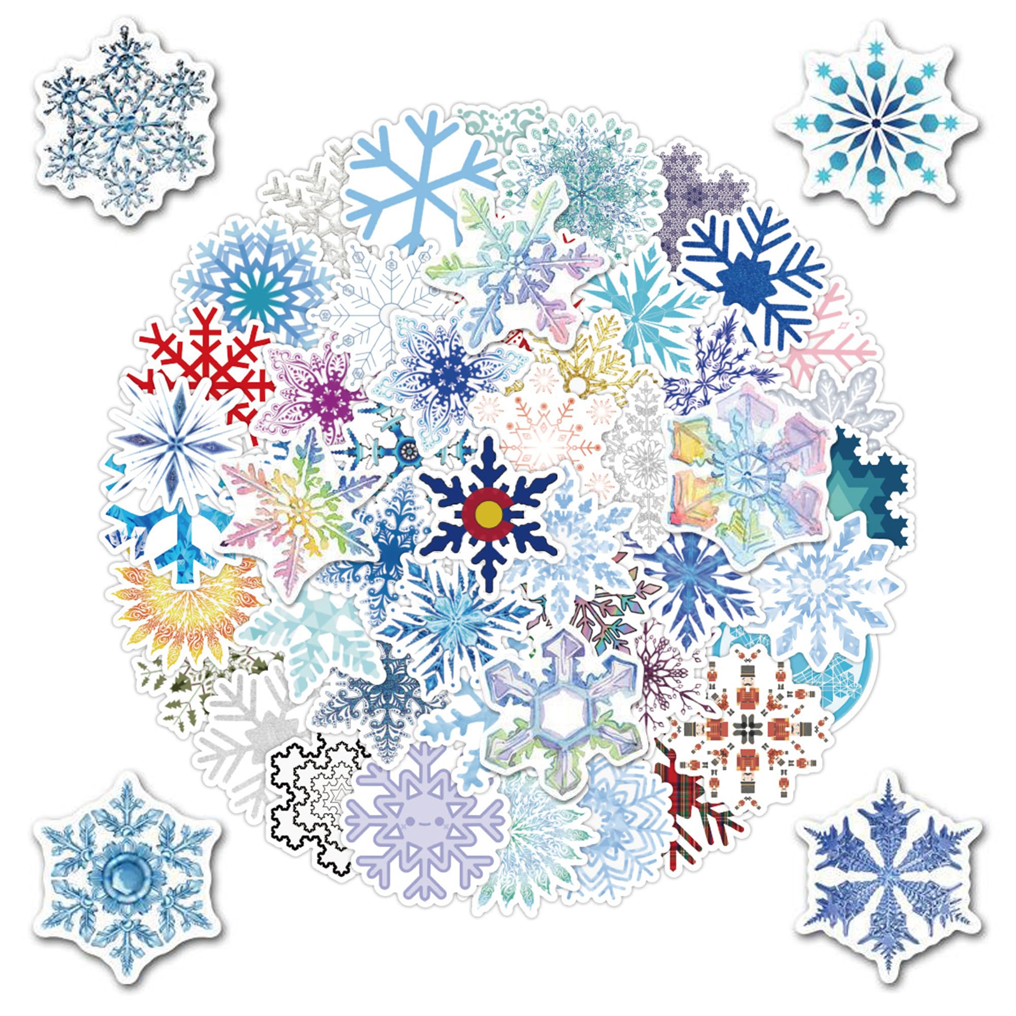 100 Pcs Snowflake Stickers Winter Frozen Stickers For Laptop Water Bottle Computer Refrigerator Luggage Phone Case Bicycle Teens