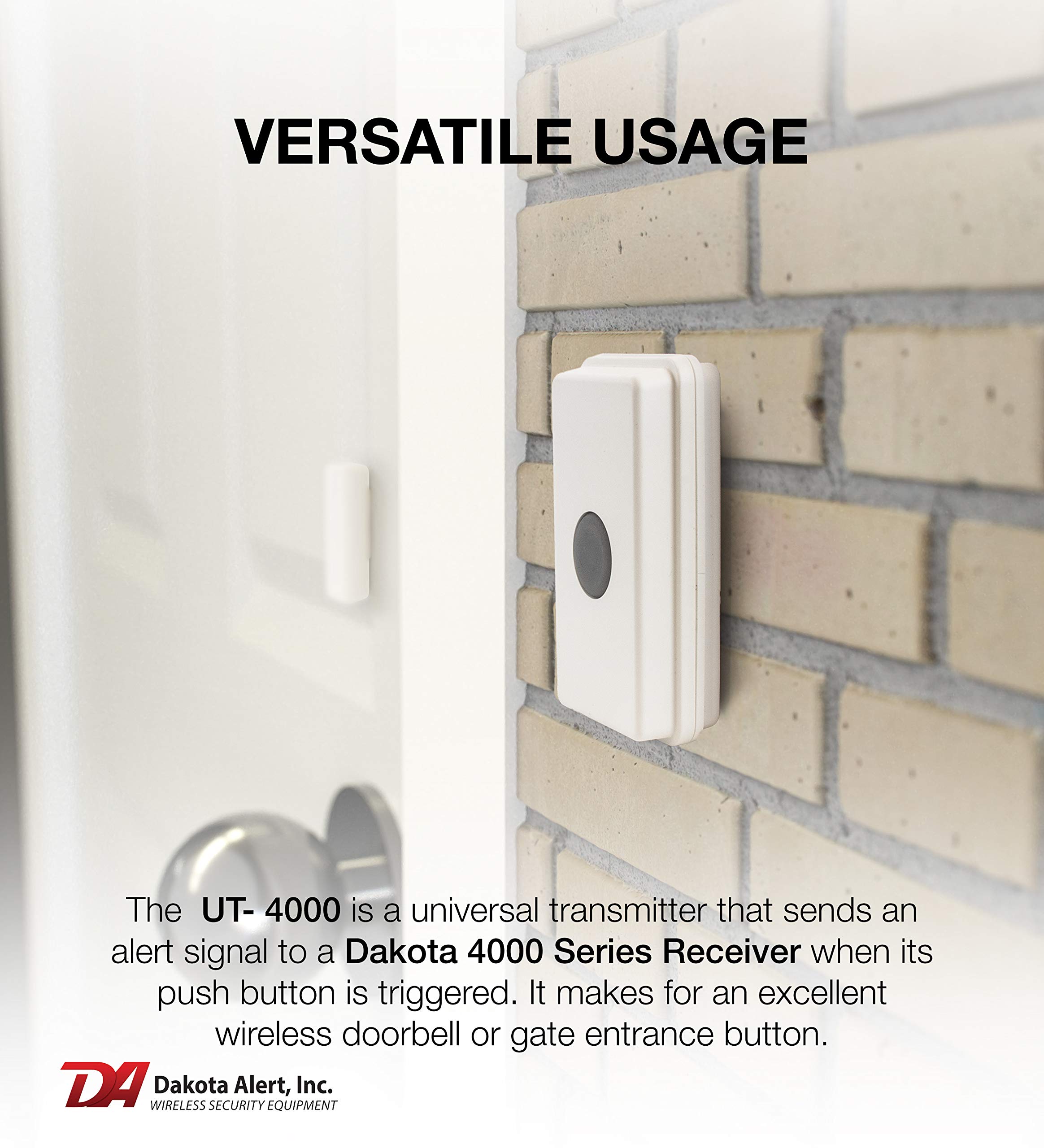 Dakota Alert Doorbell Utre 4K Plus   One Mile Wireless Door Bell, Panic Button, Door Contact   Ut 4000 Universal Transmitter & Re 4K Plus Receiver With12 Vdc And Relay Outputs, Wireless Mailbox Alert