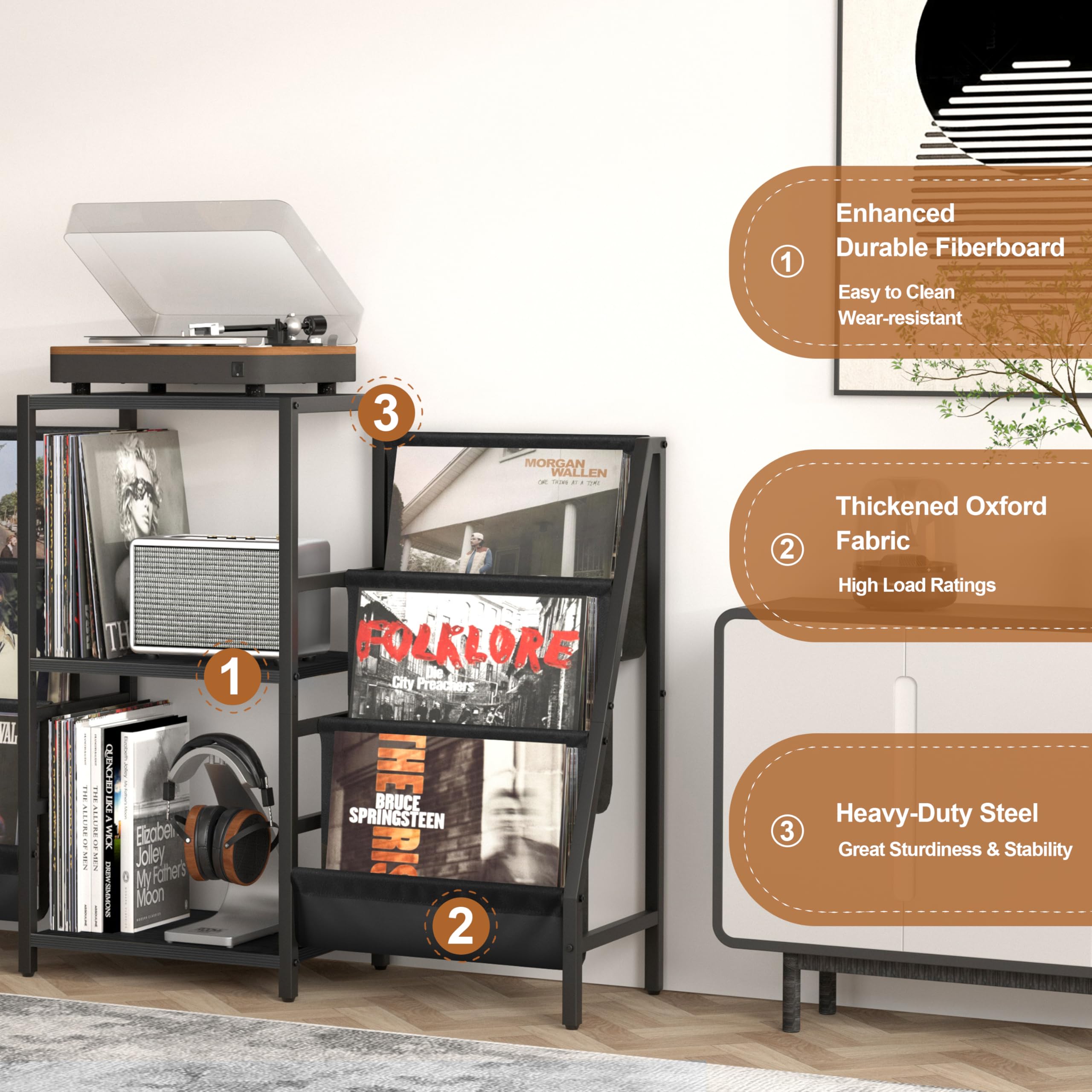 Record Player Stand With Vinyl Storage, Record Player Table With Vinyl Record Storage Up To 280 Albums, Turnta Ble Stand With Re