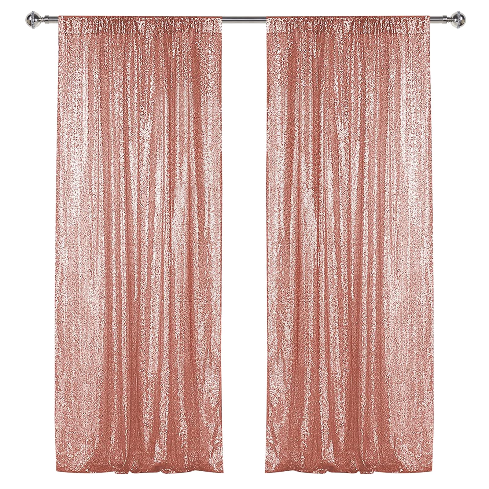 Sugargirl Rose Gold Sequin Backdrop Curtain 2 Panels 2Ftx8Ft Glitter Rose Gold Background Drapes Sparkle Photography Backdrop Fo