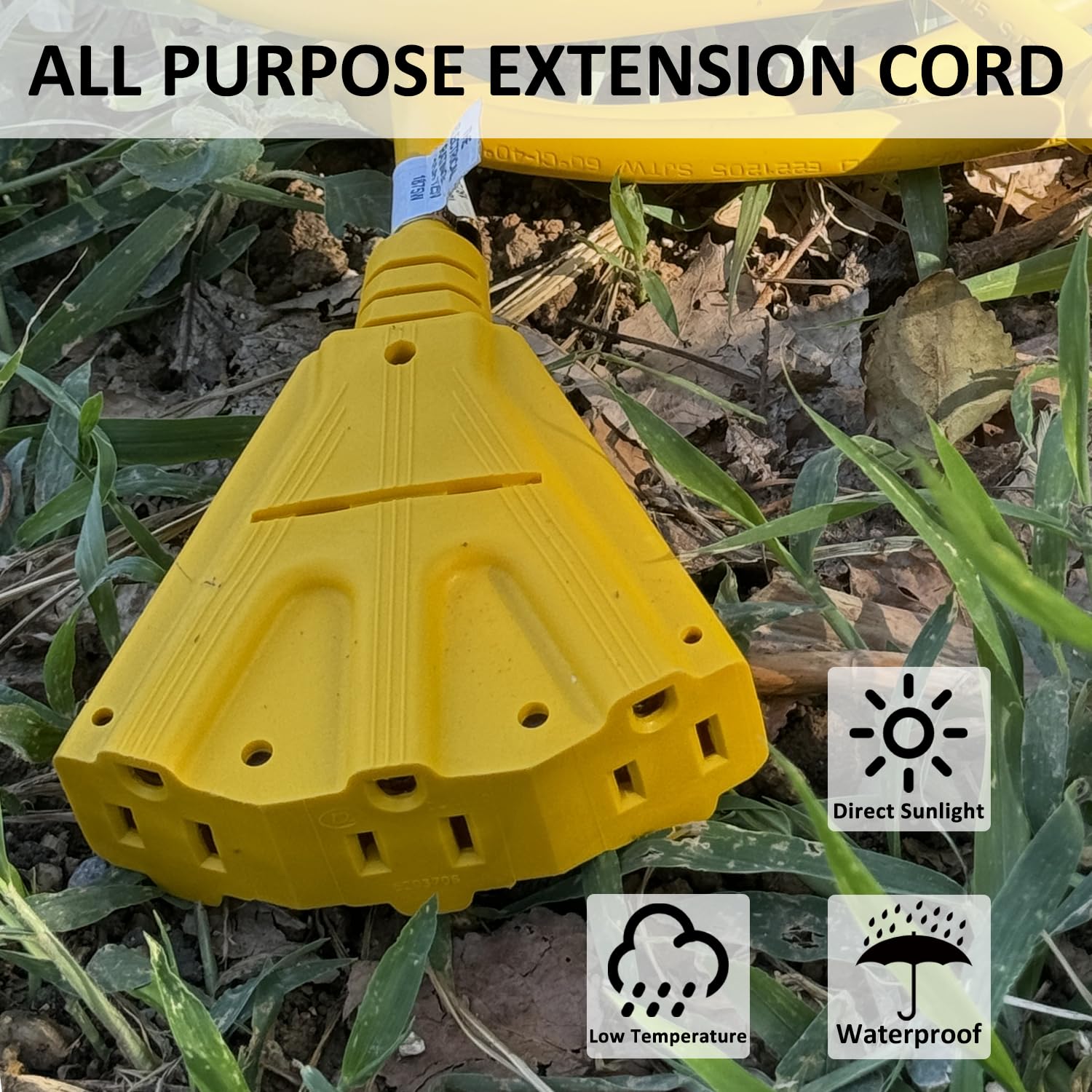 Yojoe 3 Outlets Indoor Outdoor Extension Cord, 3 Prong 15A Weatherproof Power Cord Multiple Outlets, 10 Gauge Heavy Duty 8 Ft Ye