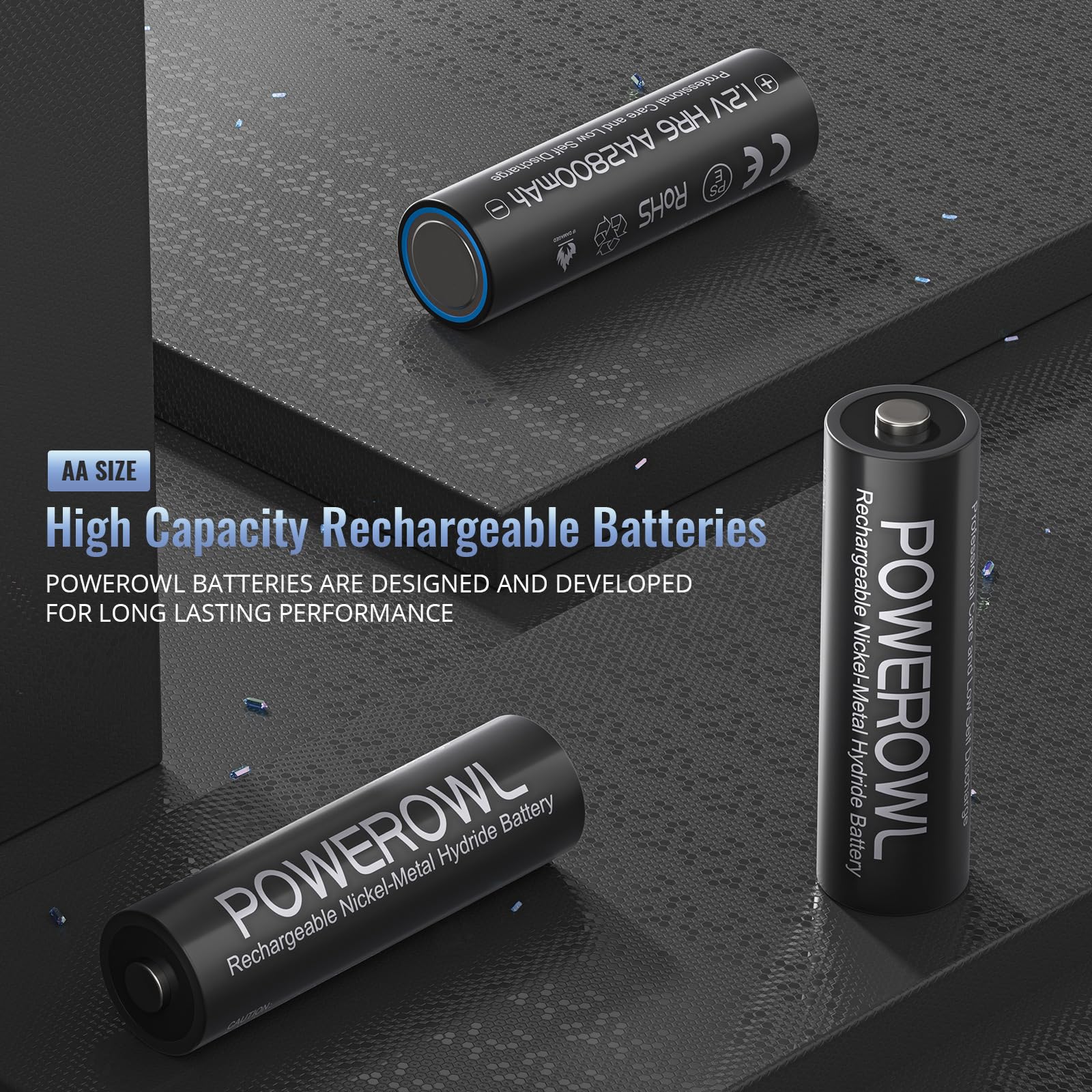 Powerowl Aa Rechargeable Batteries, 2800Mah High Capacity Batteries 1.2V Nimh Low Self Discharge, Pack Of 16