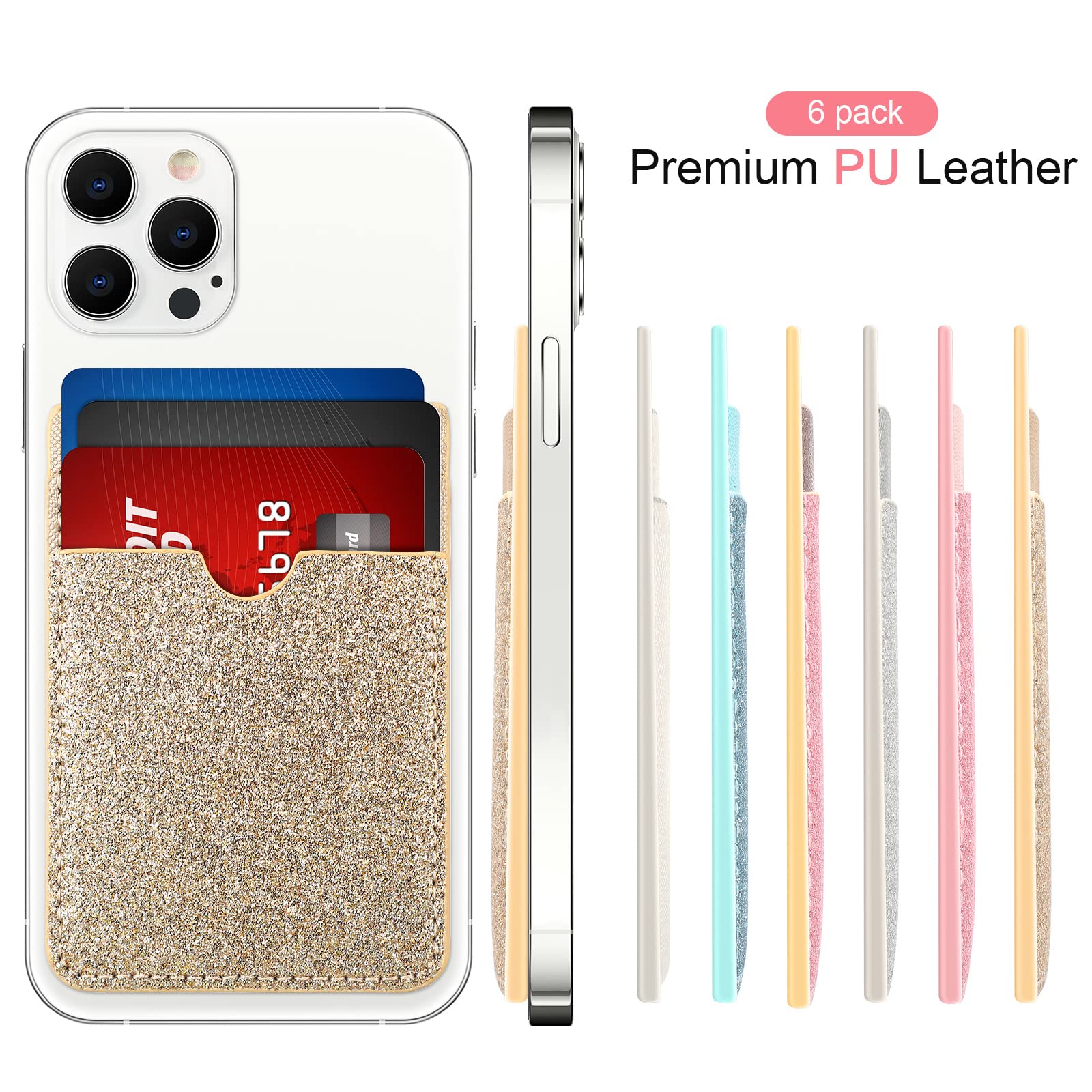 6 Pieces Phone Card Pocket Holder Phone Card Stick Pu Leather Cell Phone Card Pocket, Id Credit Card Wallet Phone Case Pouch For