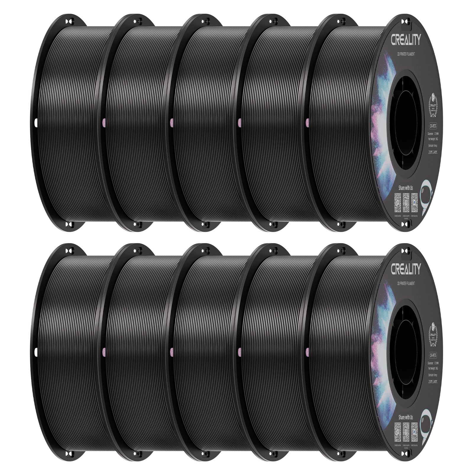Creality PETG Filament 1.75mm Black 10 kg, 3D Printer Filament, Excellent Toughness High Precision, Odorless Non-Toxic Moisturep