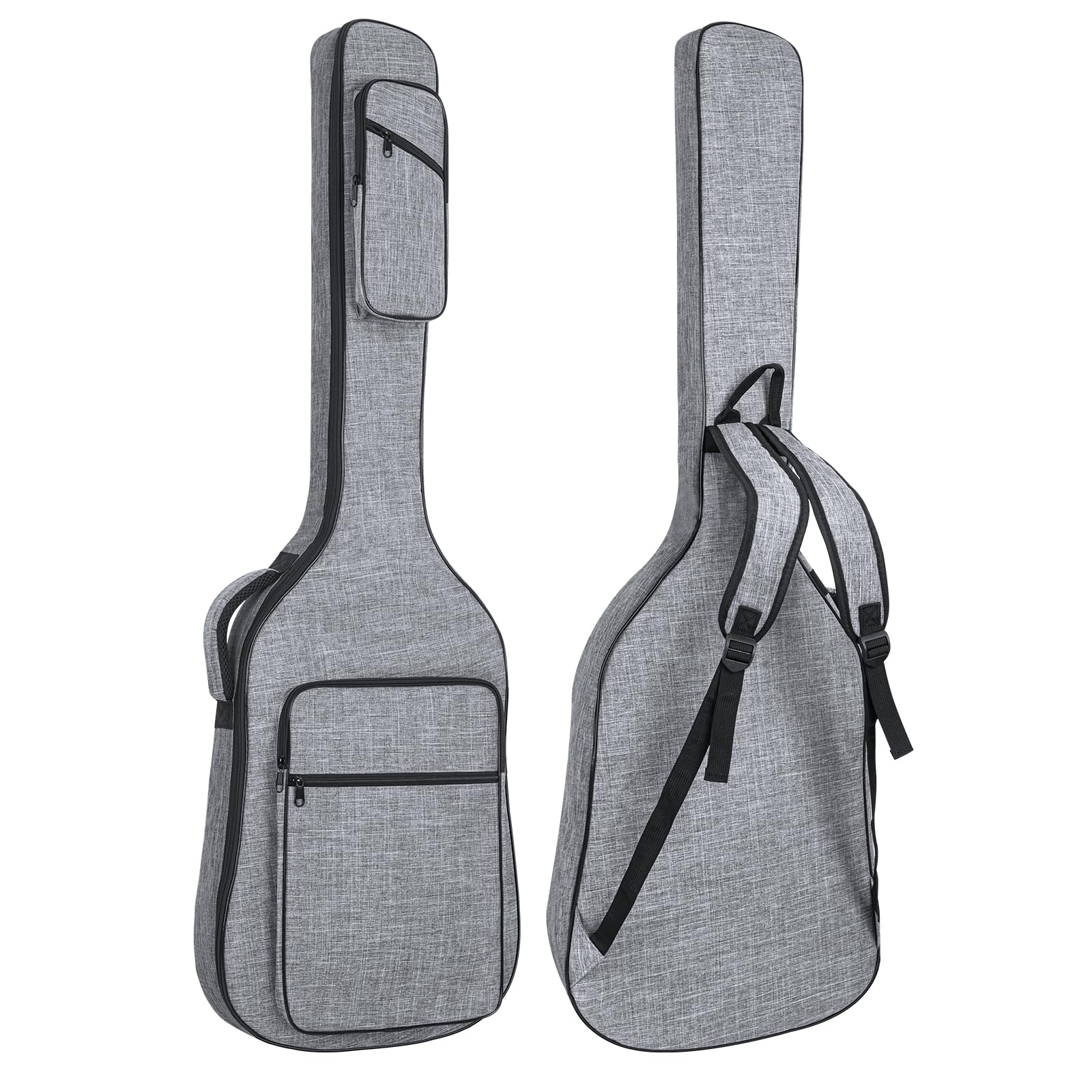 Muscab 47 Inch Bass Gig Bag 11mm Padding Electric Bass Guitar Bag, Bass Guitar Case Backpack with Neck Strap and 4 Pockets, Grey