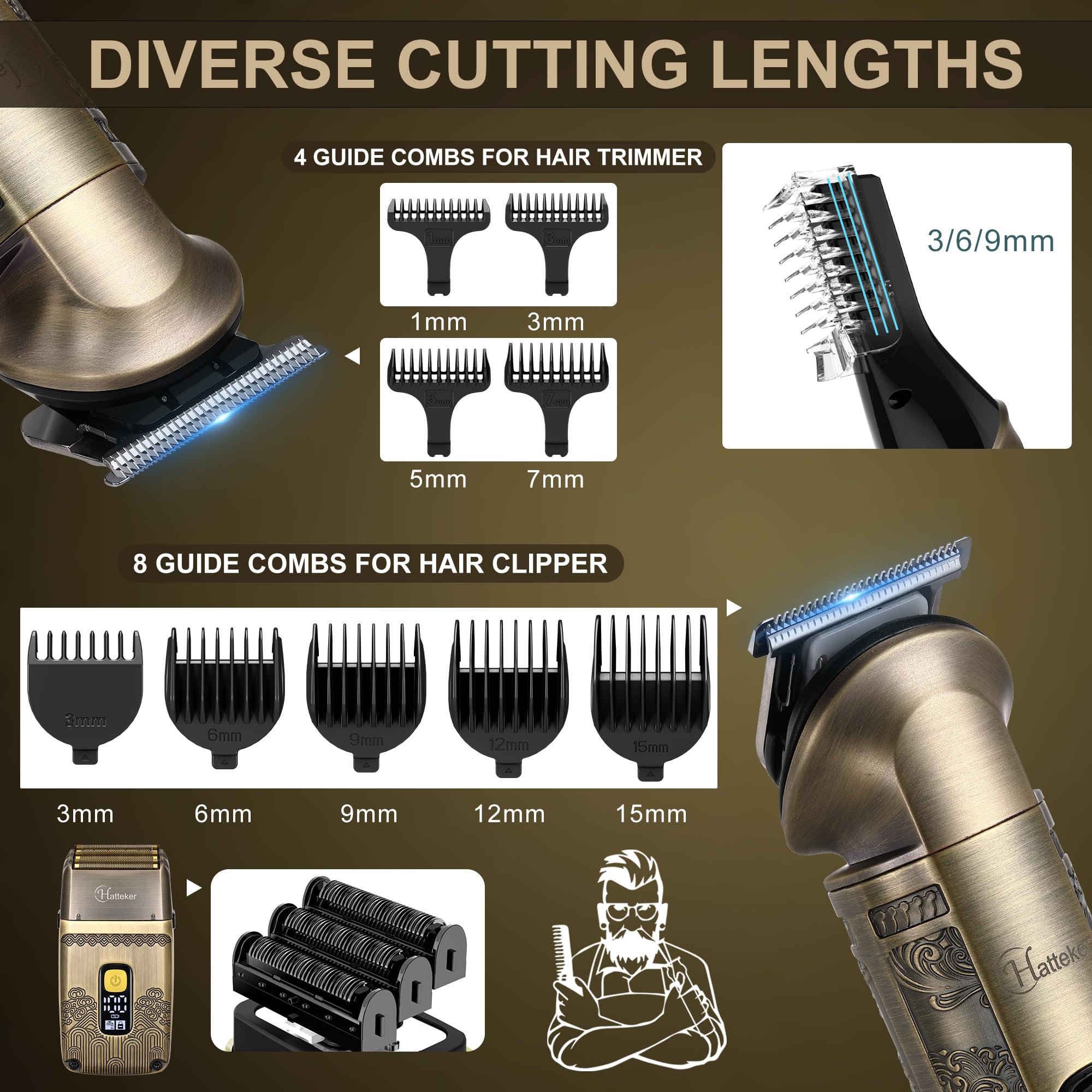 Hatteker Professional Hair Clipper Electric Razor Foil Shavers For Men Body Nose Ear Hair Grooming Kit With Triple Blades Cordle