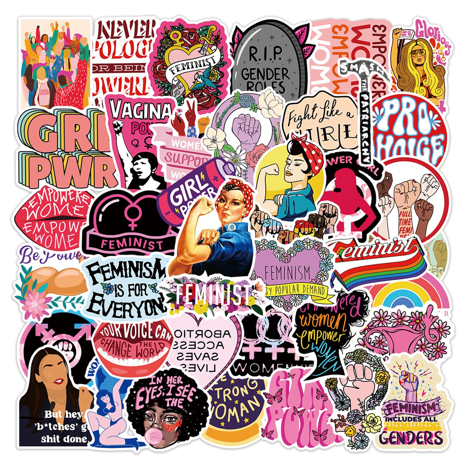 Feminist Stickers 50Pcs Women'S Libbers Equal Rights For Women, Girl Power Stickers Liberal Feminism Stickers Water Bottle Water