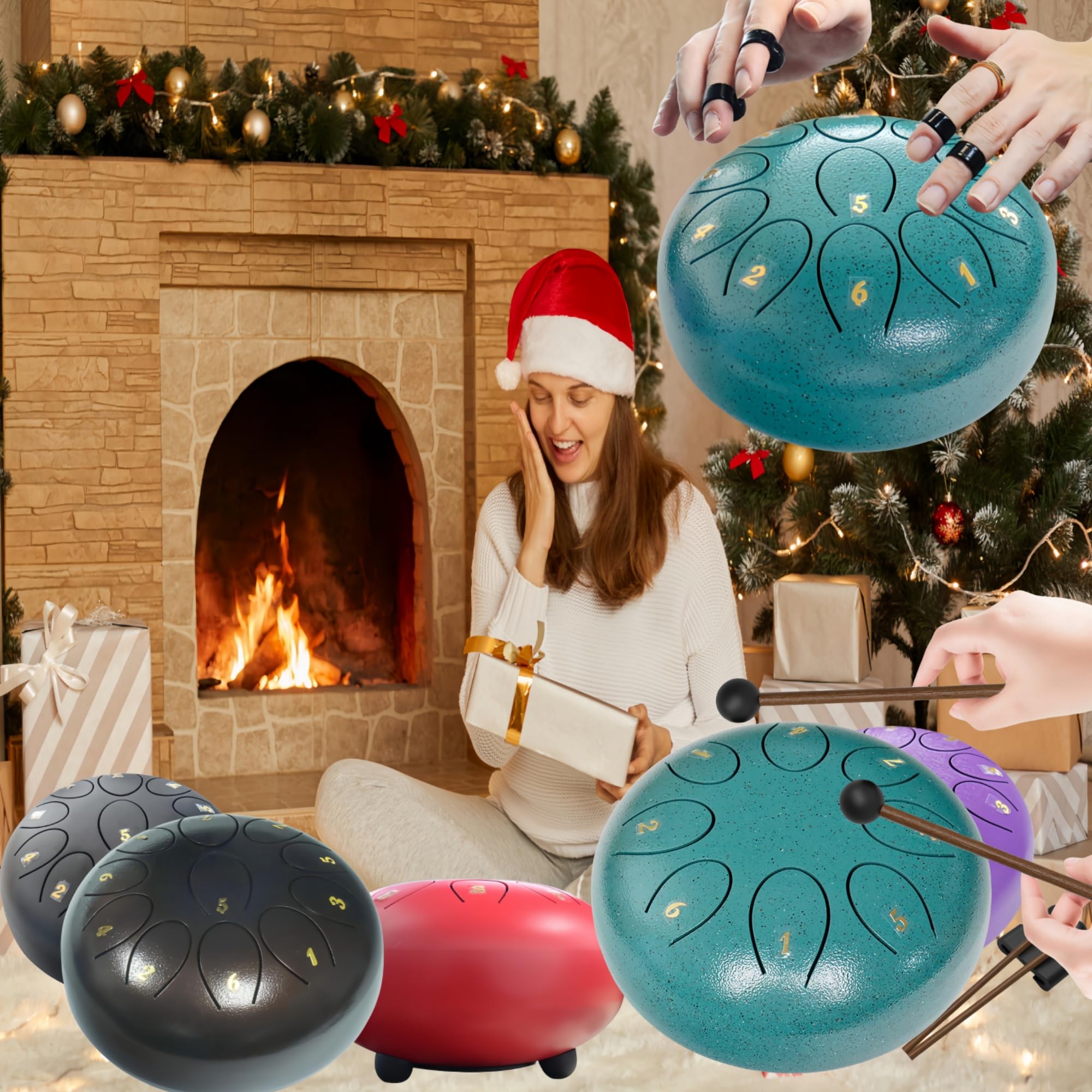 Regis Steel Tongue Drum 6 Inch 8 Notes Musical Percussion Instrument, Rain Drum For Outside - Musician Gift For Family And Frien