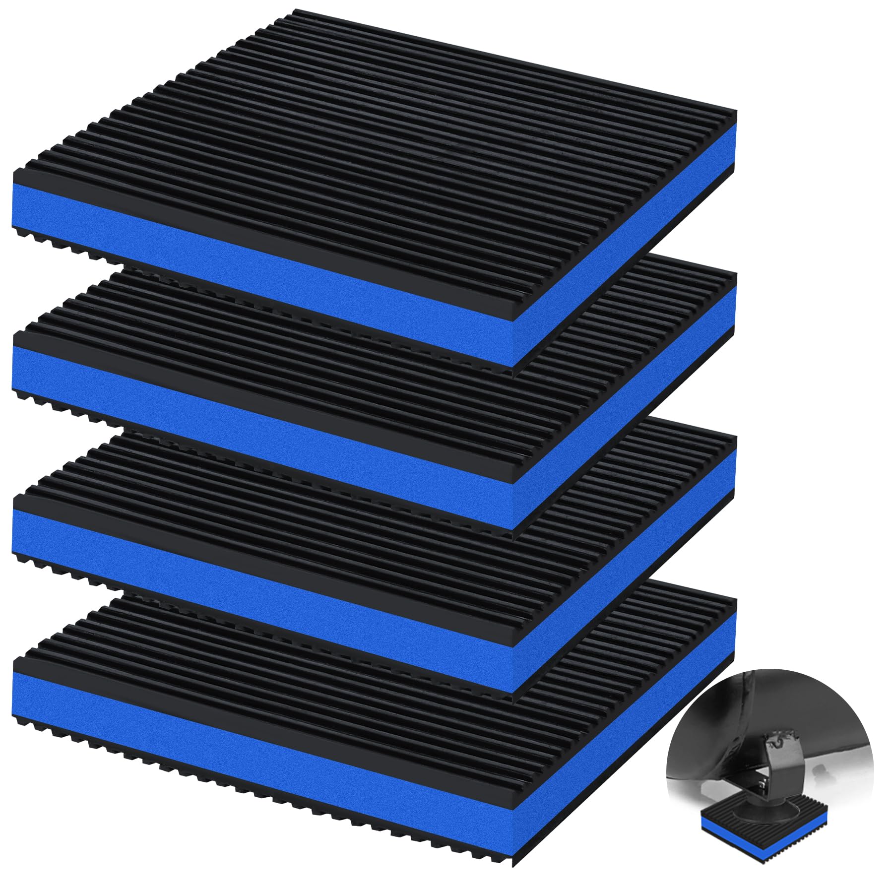 Phepetroll 4P Anti Vibration Pads 6'' X 6'' X 7/8'' Sound Isolation Ribbed Rubber Mats With Eva Center, Heavy Duty Vibration Iso