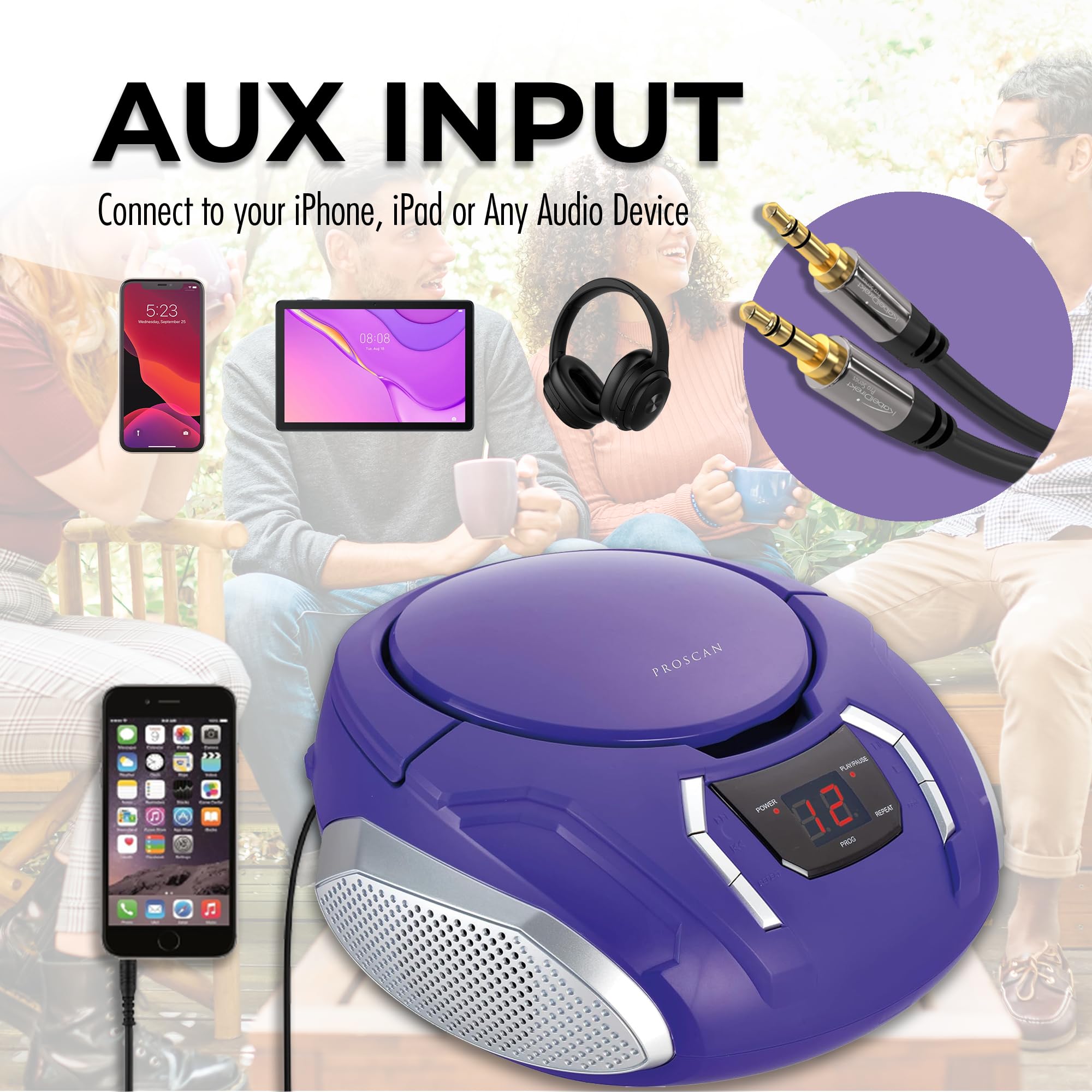 Proscan Elite Portable Cd Boombox With Am/Fm Radio, Auxiliary   Purple