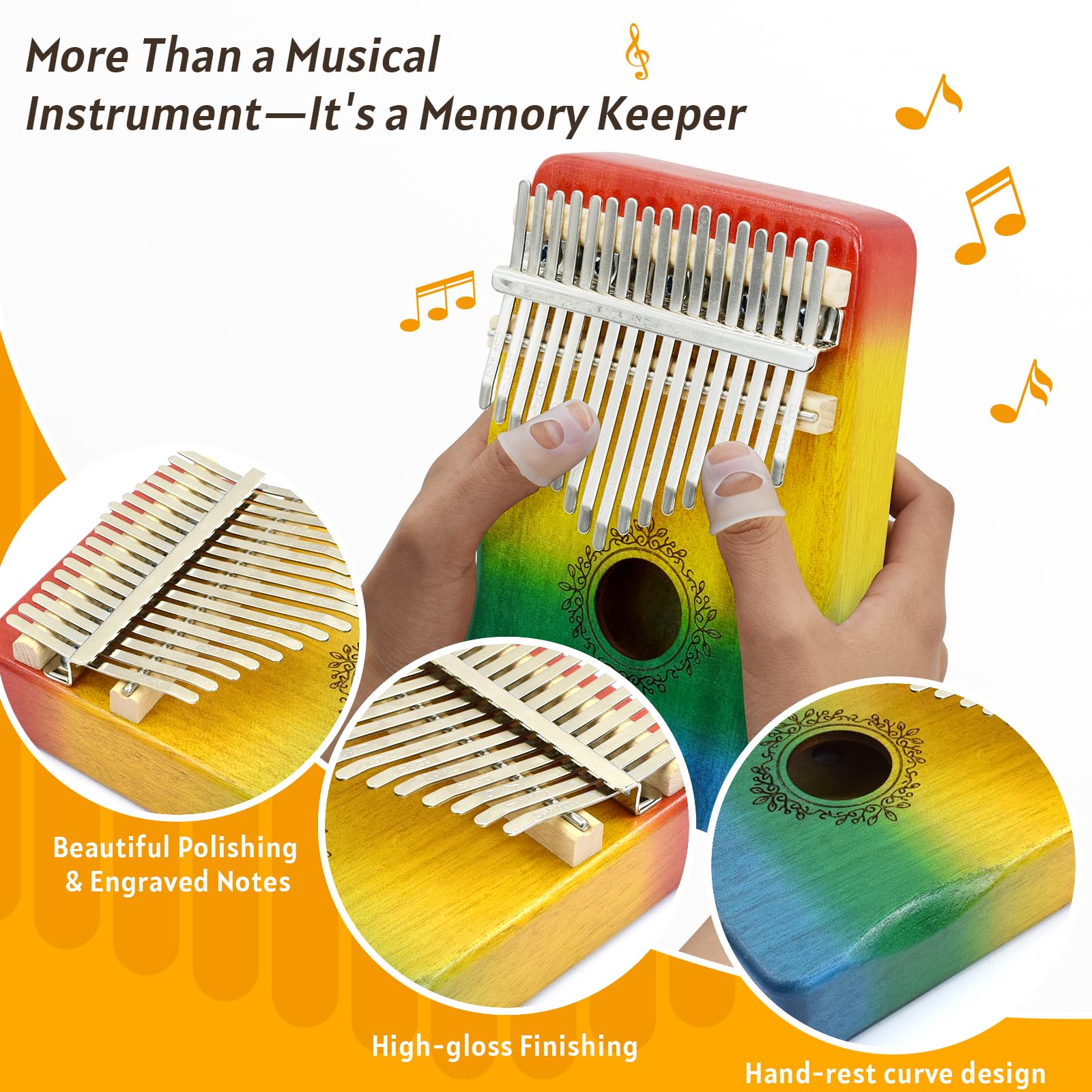 17 Key Kalimba Thumb Piano - Portable Finger Piano With Tuning Hammer & Study Guide, Premium Wood, Unique Musical Gift For Adult