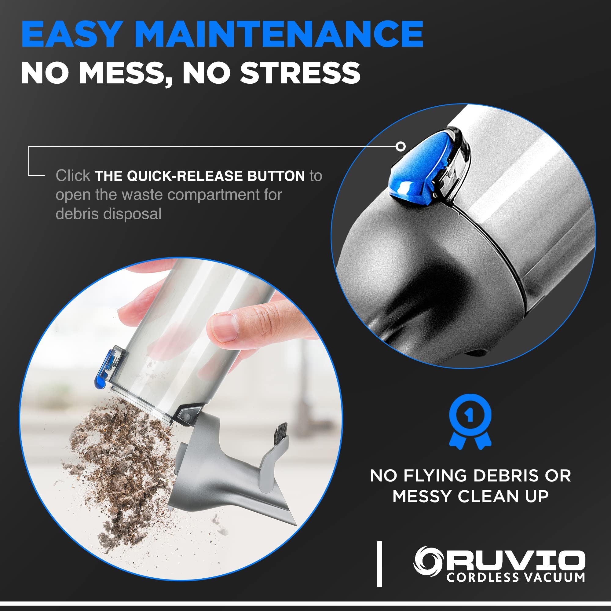 Ruvio Pro Cordless Hand Vacuum 17    Portable Vacuum Cleaner For Home And Car Use, Rechargeable Vacuum With Double Hepa Filtrati