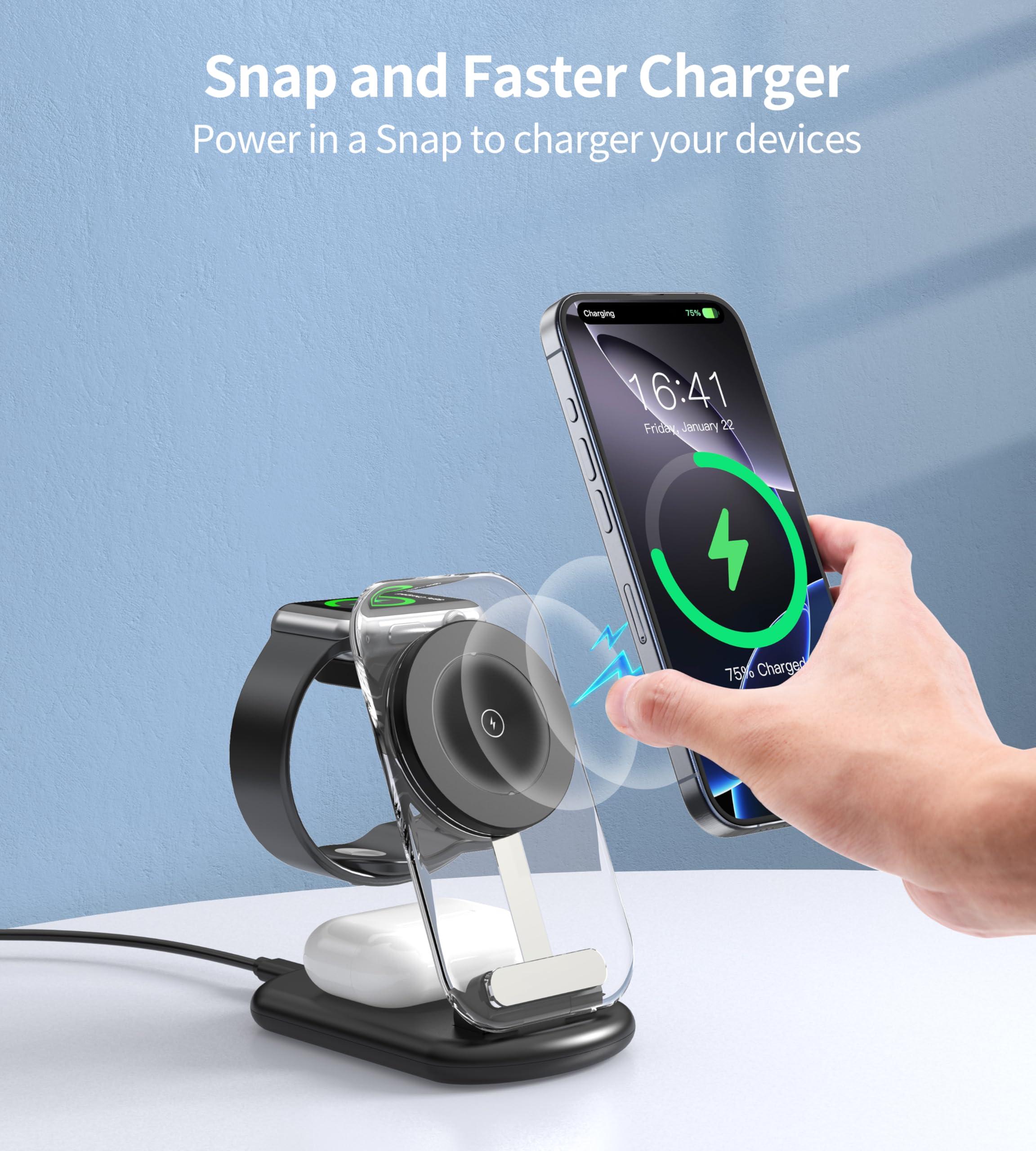 3 In 1 Magnetic Wireless Charging Station For Apple Devices, Fast Foldable Travel Mag Safe Charger Stand With Night Light For Ip