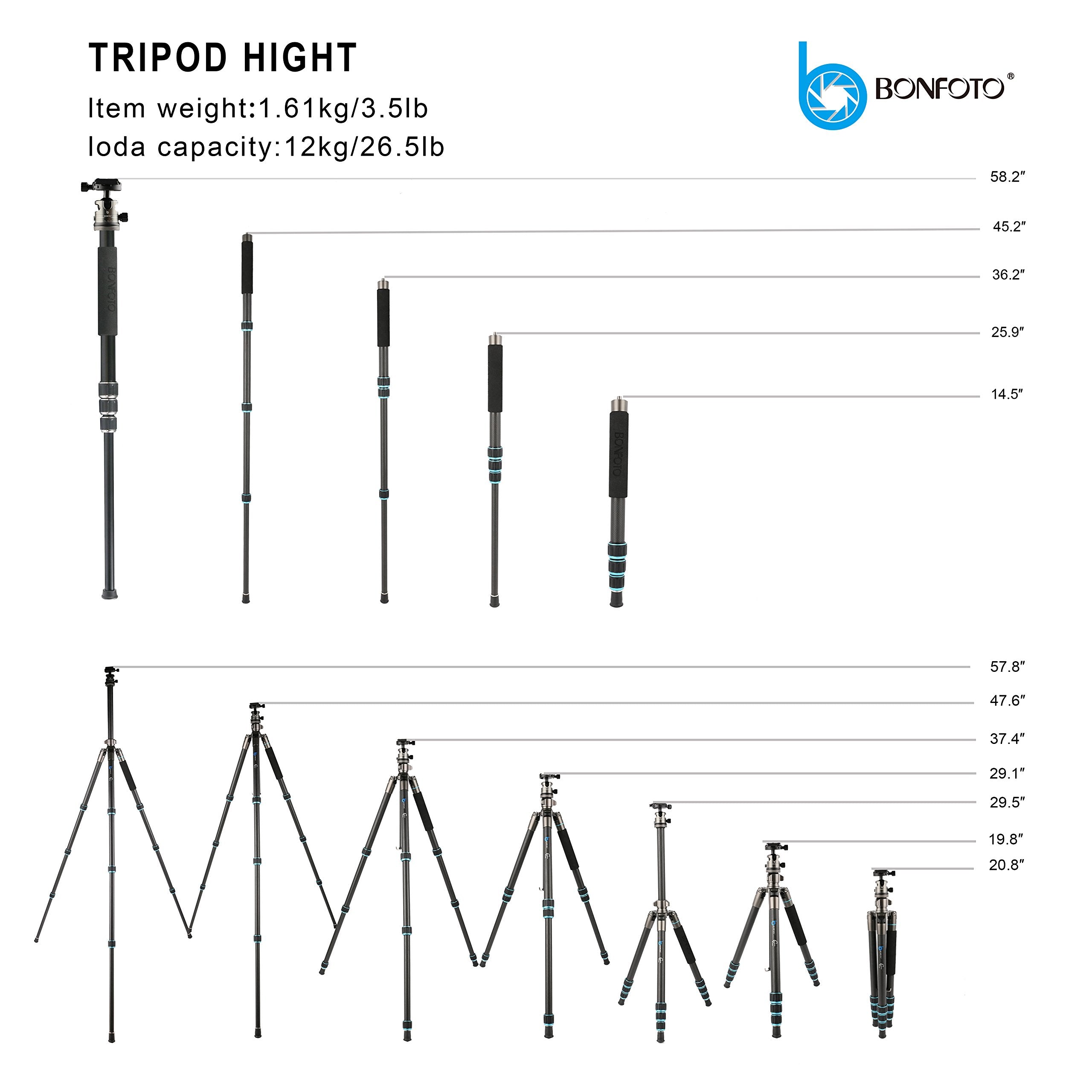 Bonfoto Portable Aluminum Alloy B674A Lightweight Camera Travel Tripod Monopod With Ball Head For Dslr (Bronze Grey)