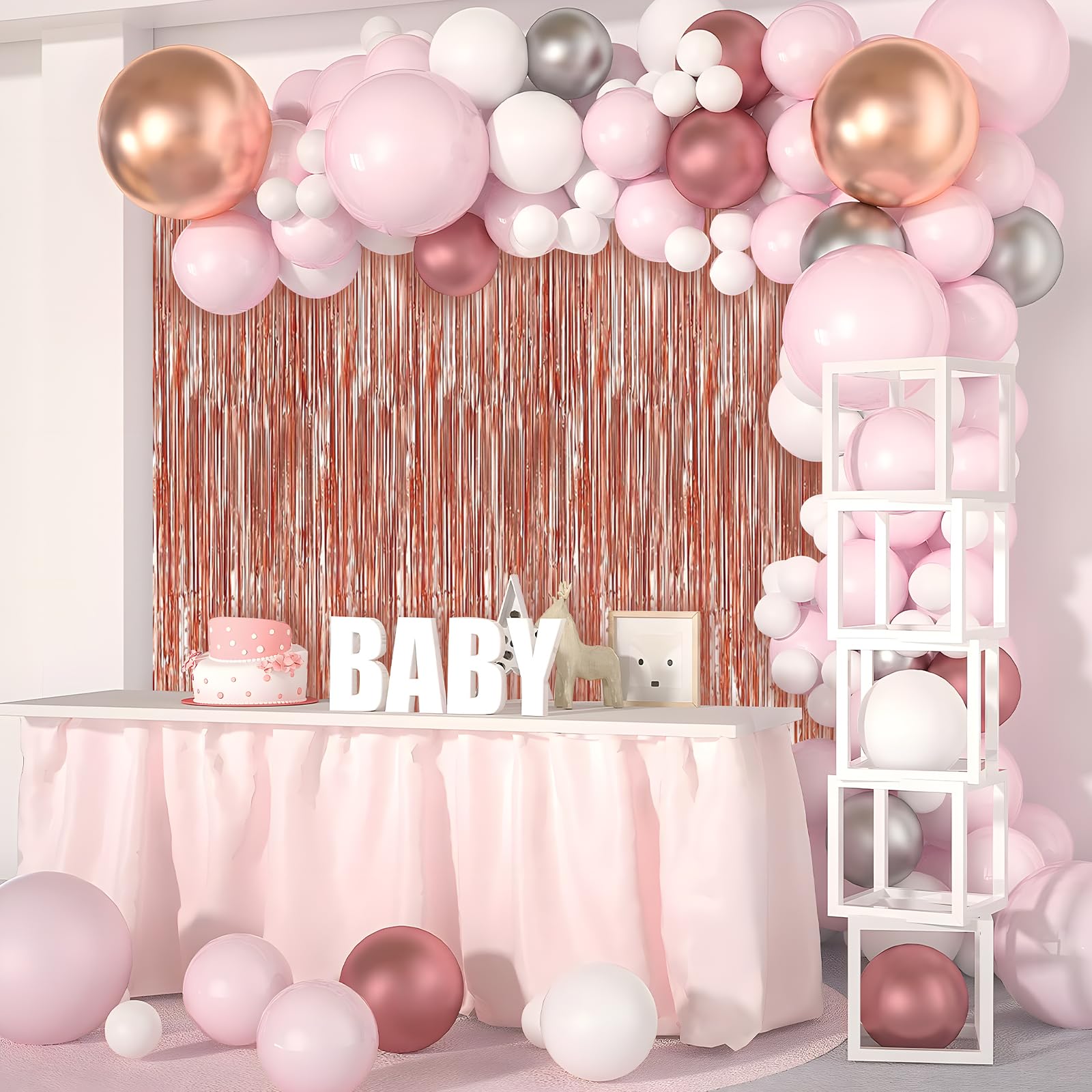 2 Pack Rose Gold Foil Fringe Curtains Streamers Party Decorations 3.3 X 8.2 Ft, Tinsel Curtain Fringe Backdrop For Parties, Door