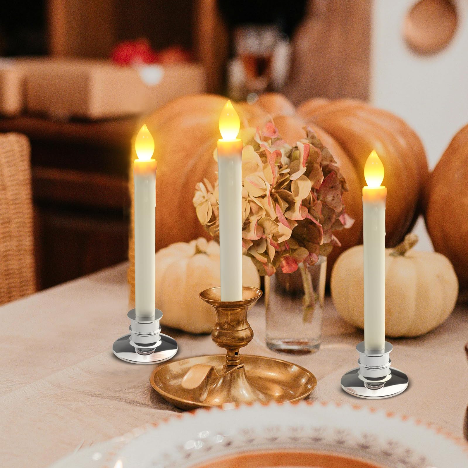 Led Flameless Window Candles With Remote Timer Sliver Base 10 Pcs Battery Operated Flickering Taper Candle Lights With Removable