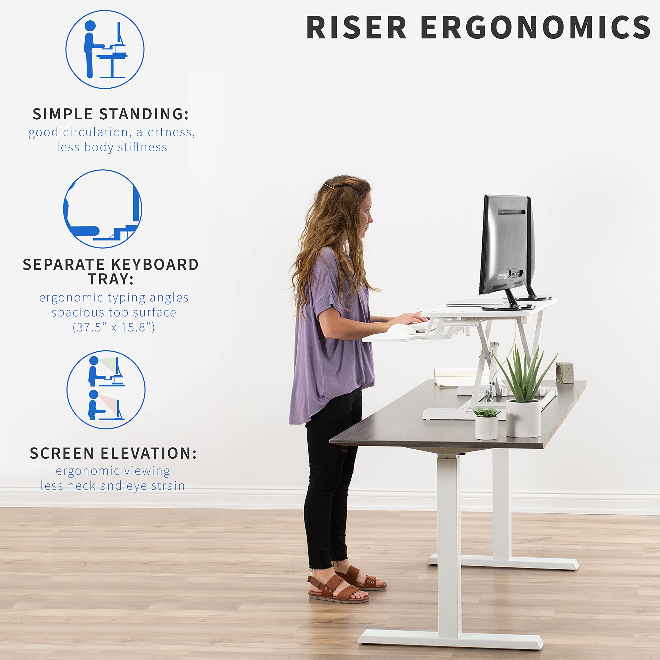VIVO 38 inch Desk Converter, K Series, Height Adjustable Sit to Stand Riser, Dual Monitor and Laptop Workstation with Wide Keyboard Tray, White, DESK V037KW