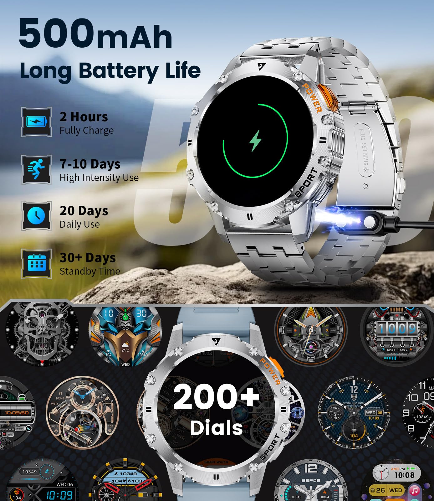 Military Smart Watch For Men With Flashlight/5Atm Waterproof,1.43 ' ' Amoled Tactical Smartwatch With 500Mah Battery,110+ Sport