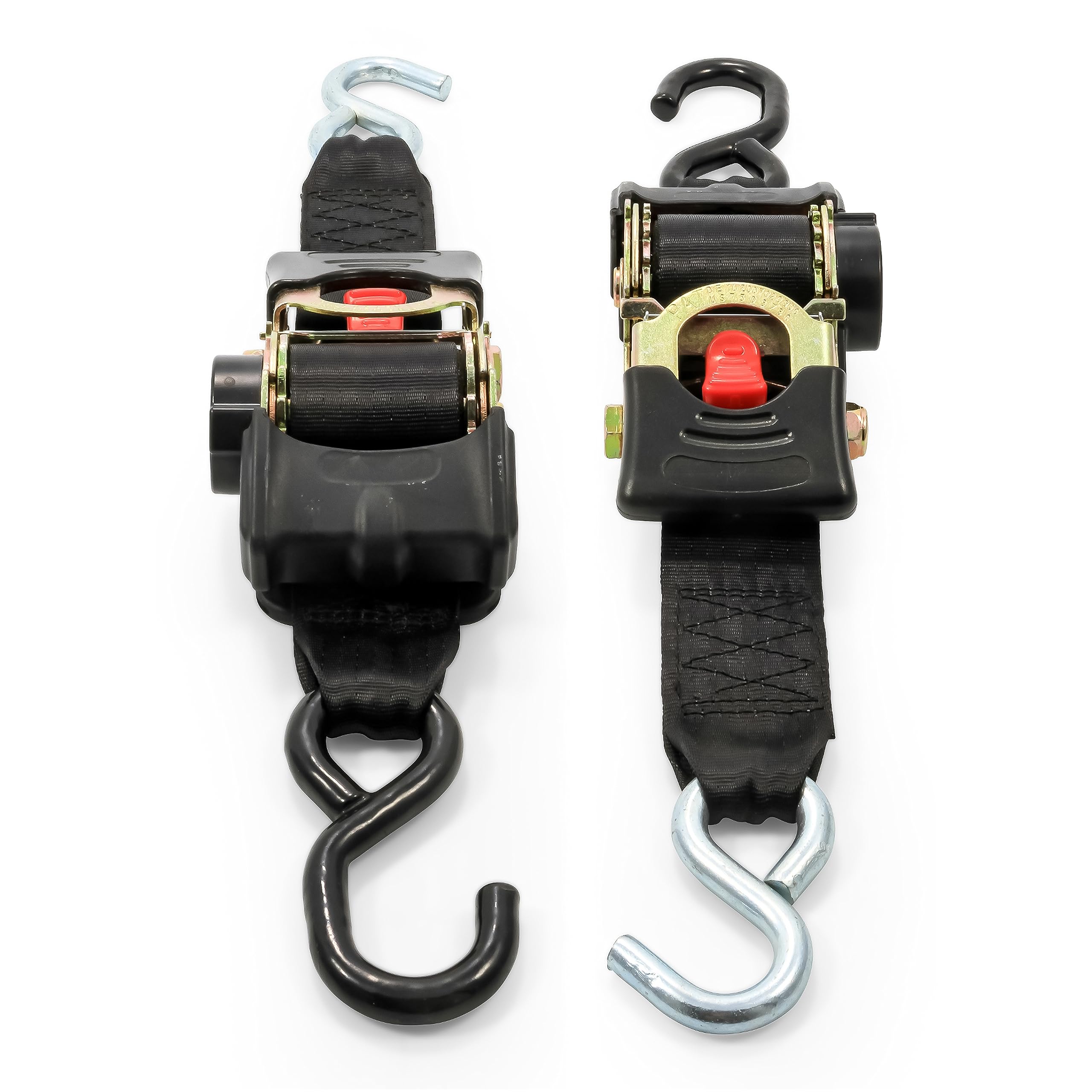 Camco Retractable Transom Tie Down Straps | Break Strength of 3,330lbs and Safe Working Load of 1,100lb | 2-Pack, Durable Polyes