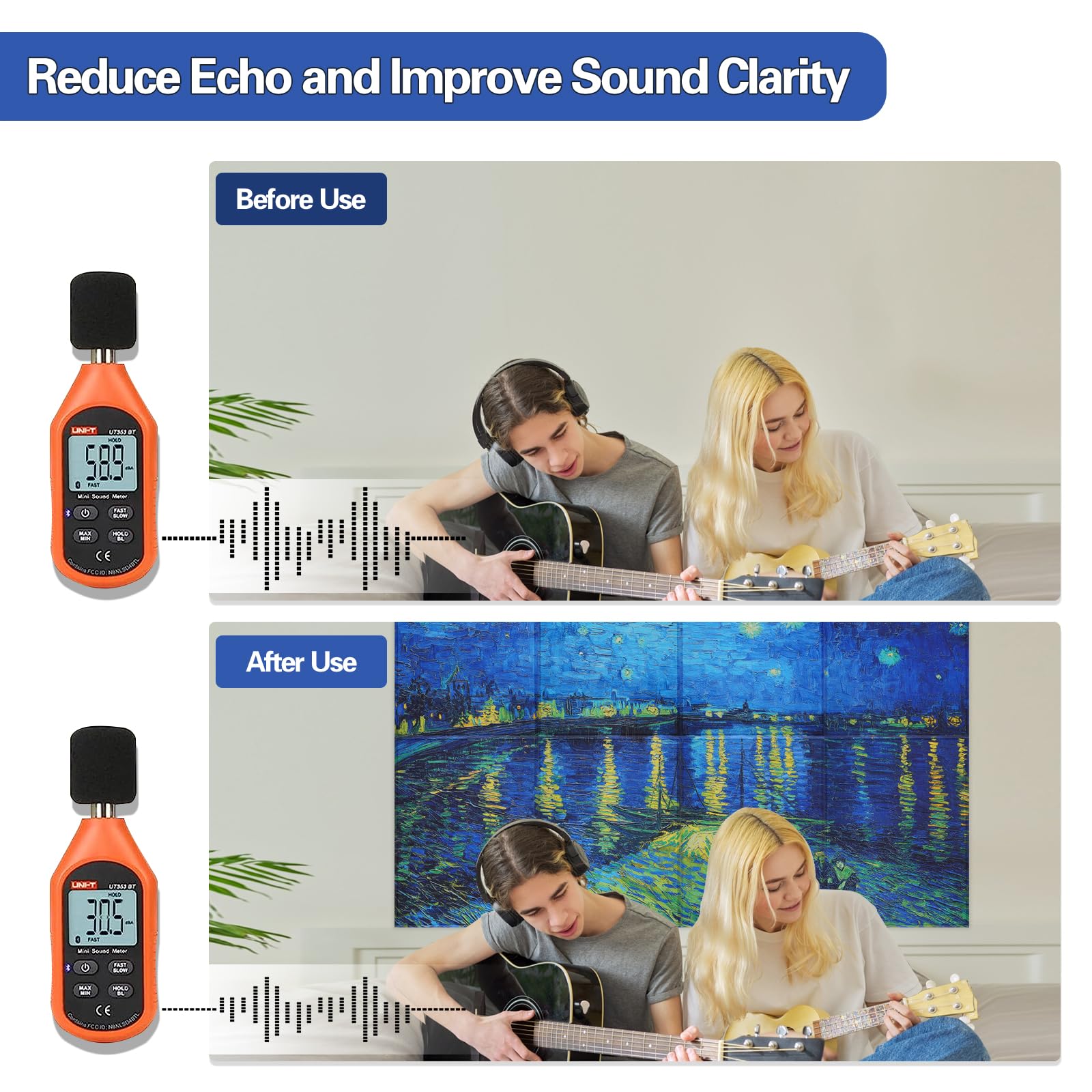 Tutmyrea 8 Pack Art Acoustic Panels, 48''X32'' Self Adhesive Soundproof Wall Panels, Decorative Sound Absorbing Panels, Acoustic