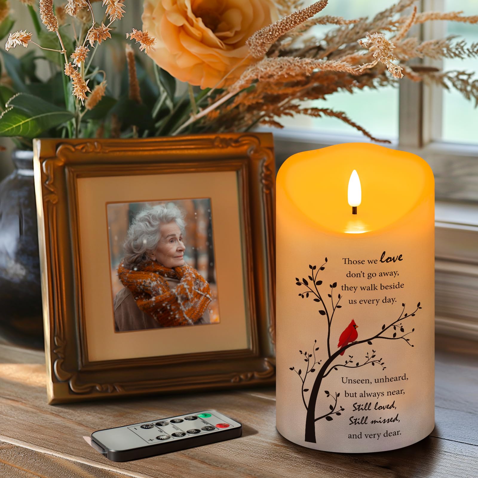 Hn Haiinaa Flameless Memorial Candle, Real Wax Led Light With Remote Sympathy Gifts For Loss Of Loved One, Mother, Father   Reme